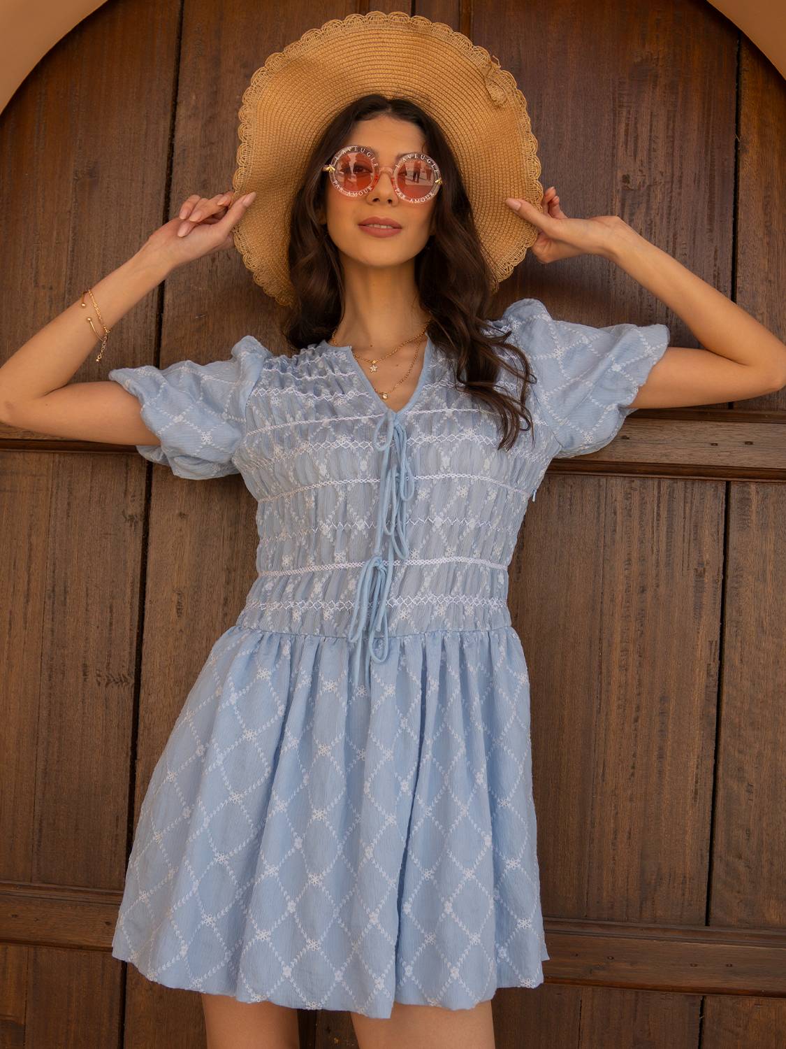 Belle Blue Embroidered Mini Dress