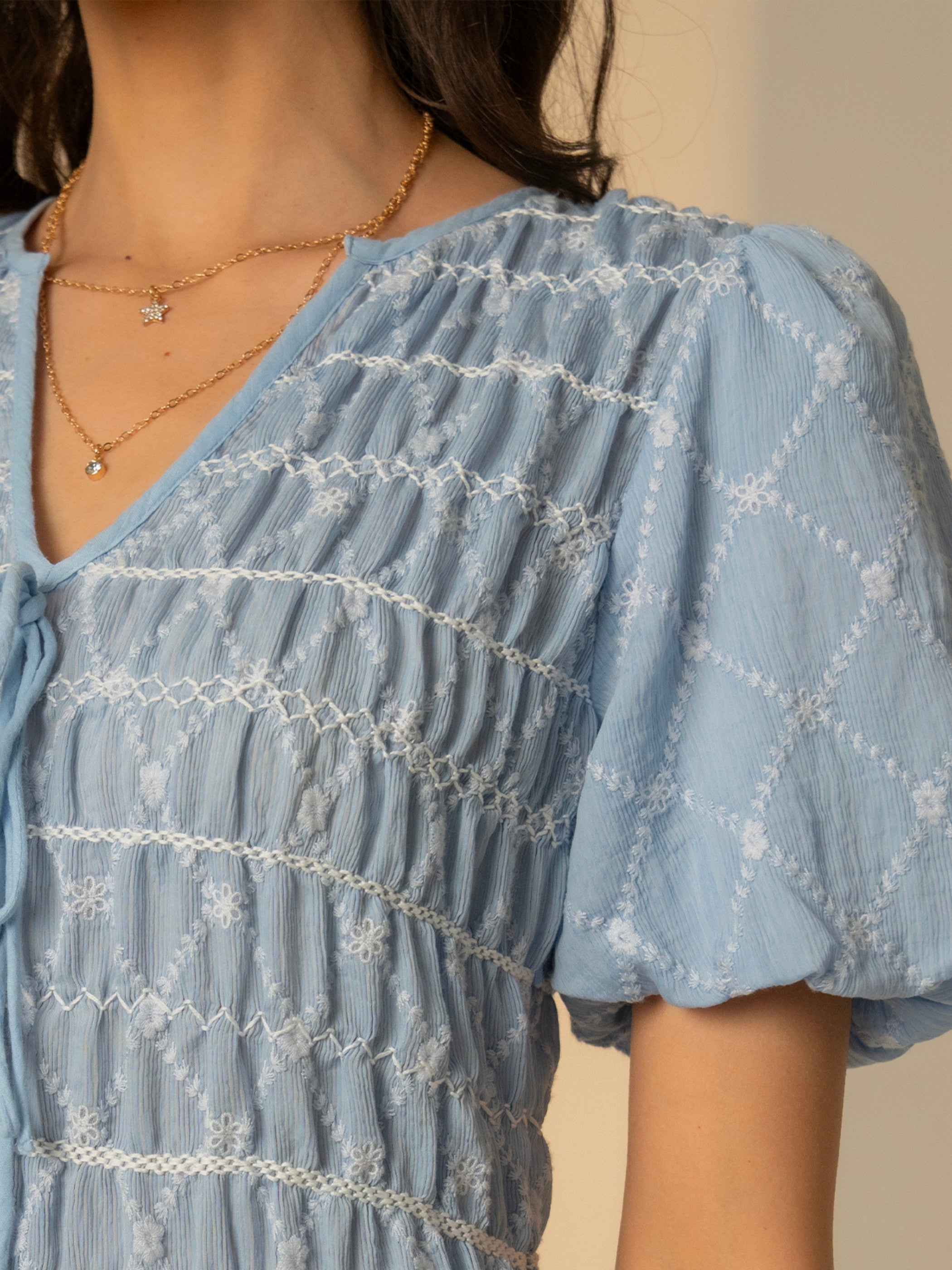 Belle Blue Embroidered Mini Dress