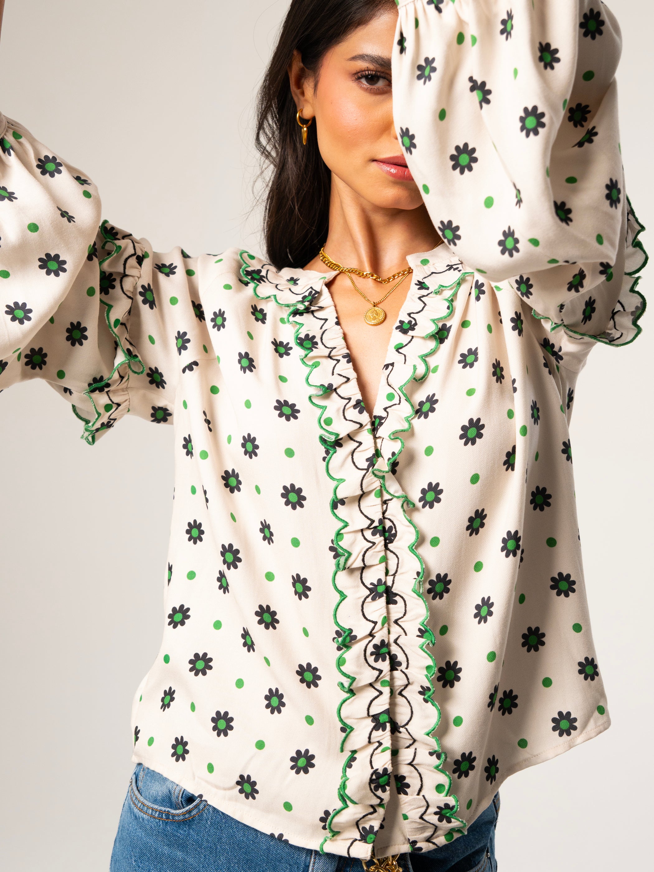 Joyce Cream Daisy Polka Dot Blouse