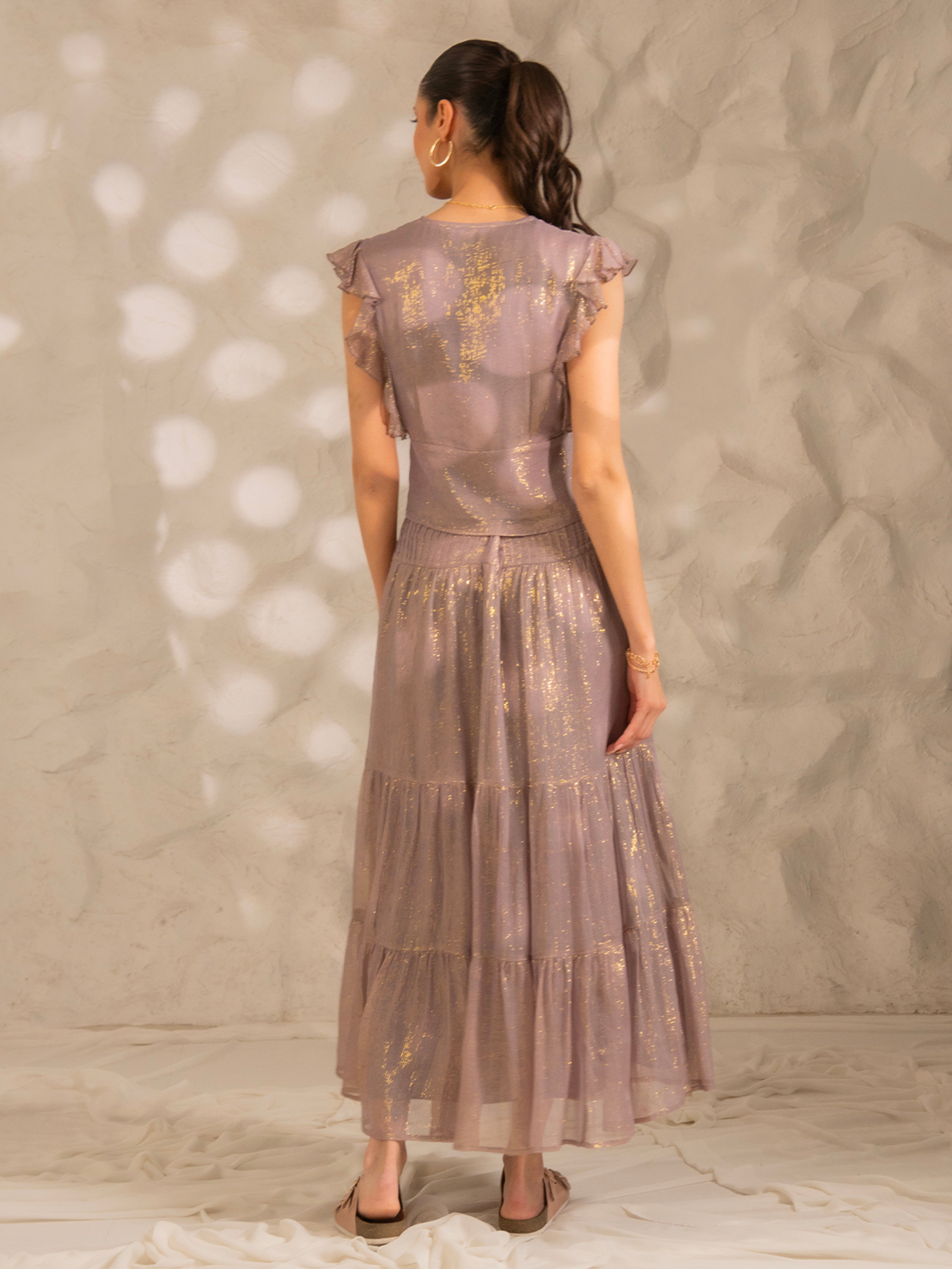 Mira Mink Pink Shimmer Maxi Skirt