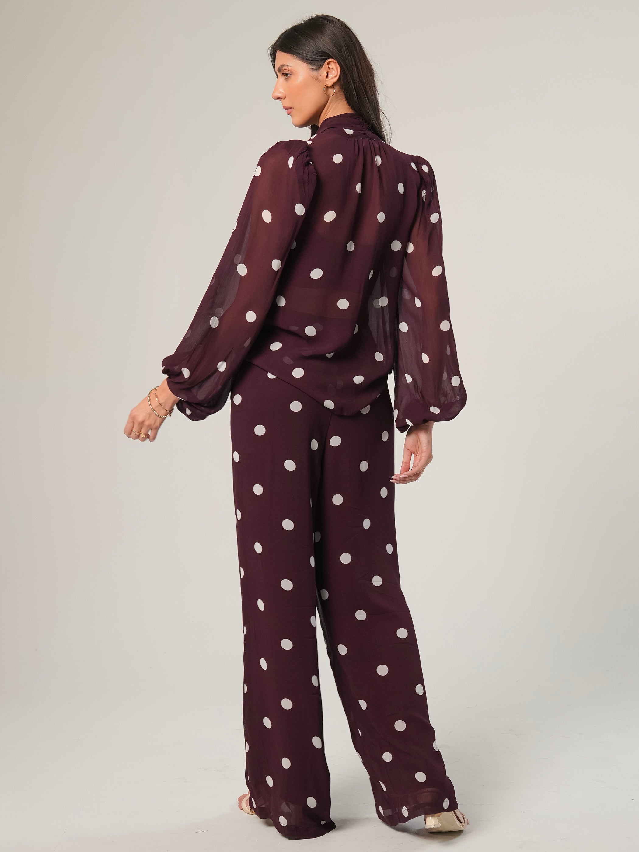 Saphi Chocolate Wine Spot Wide Leg Trouser