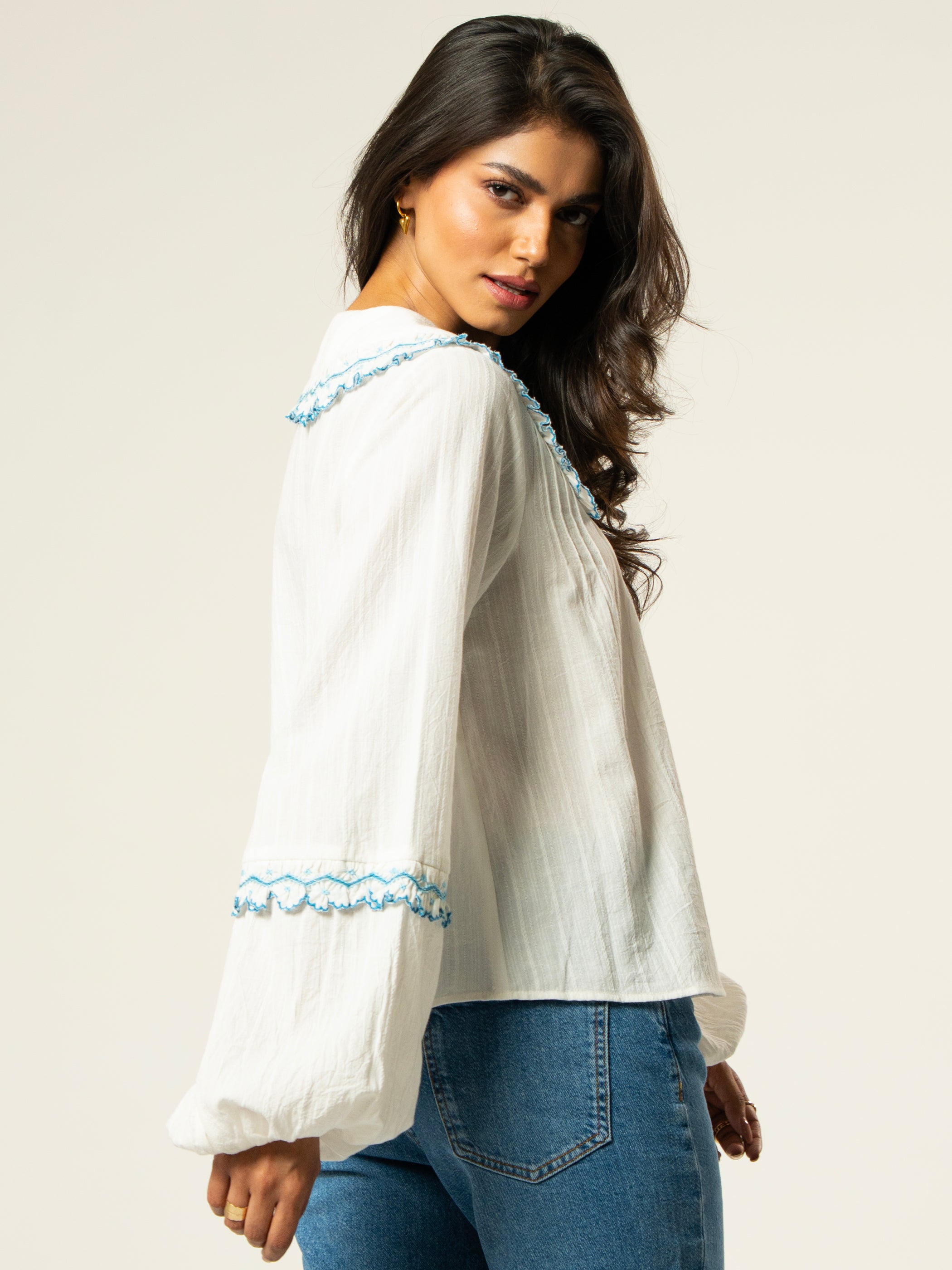 Angie Ivory Embroidered Collar Shirt