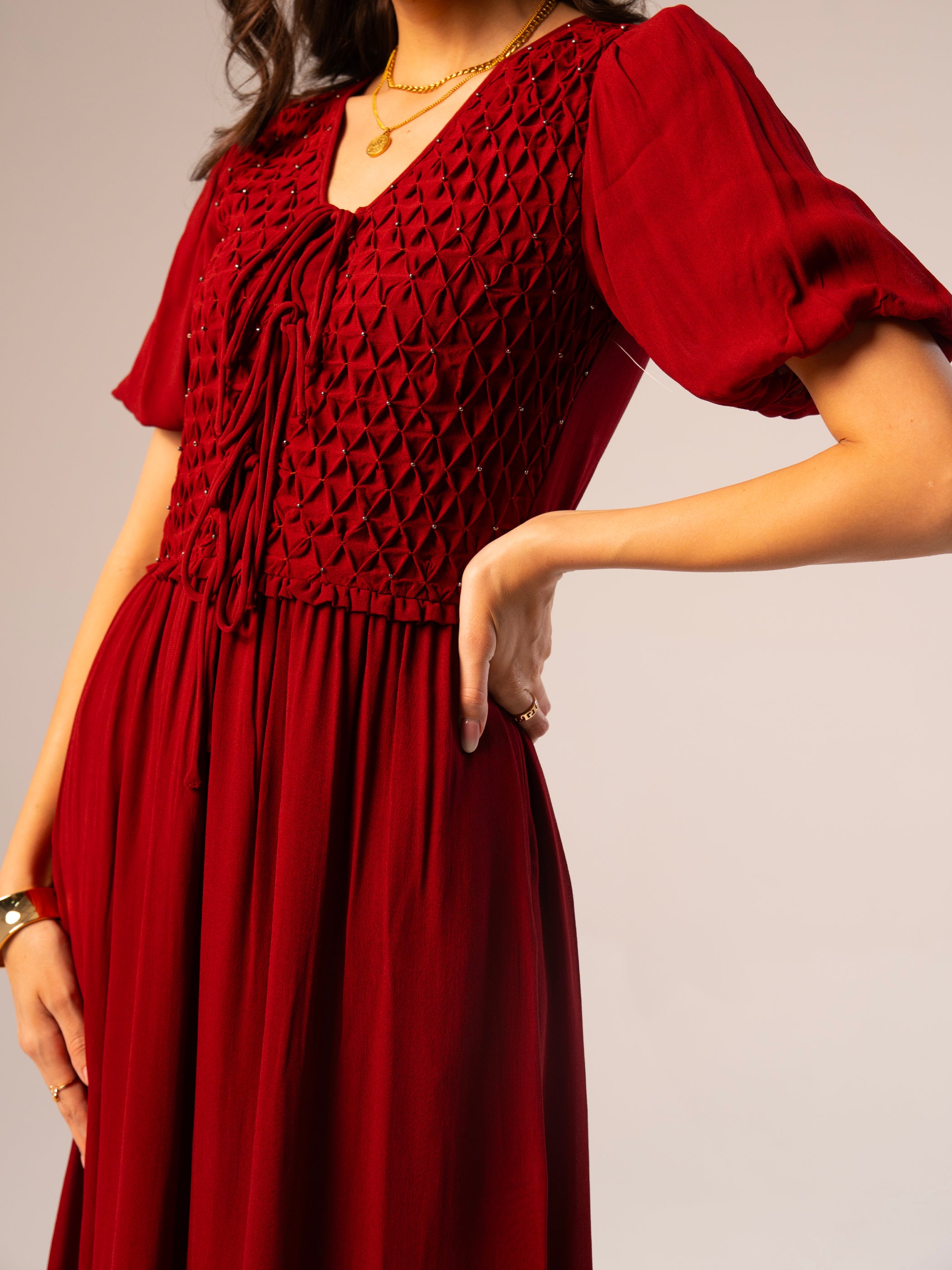 Wendy Brown Rust Beaded Detail Maxi Dress