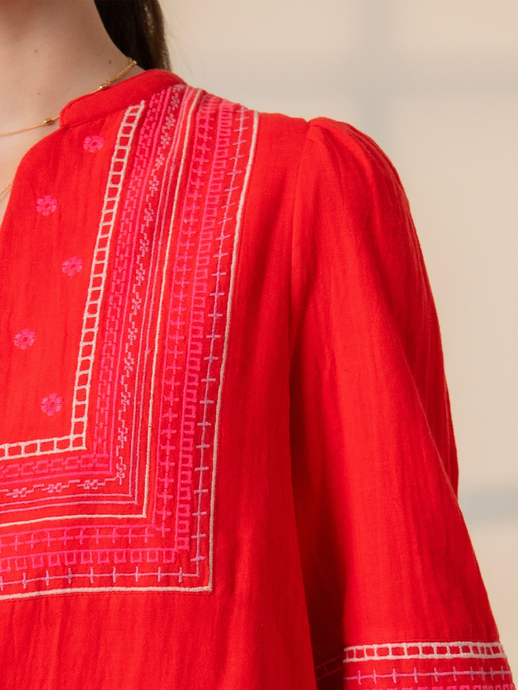 Florence Coral Red Embroidered Easy Throw-On Jacket
