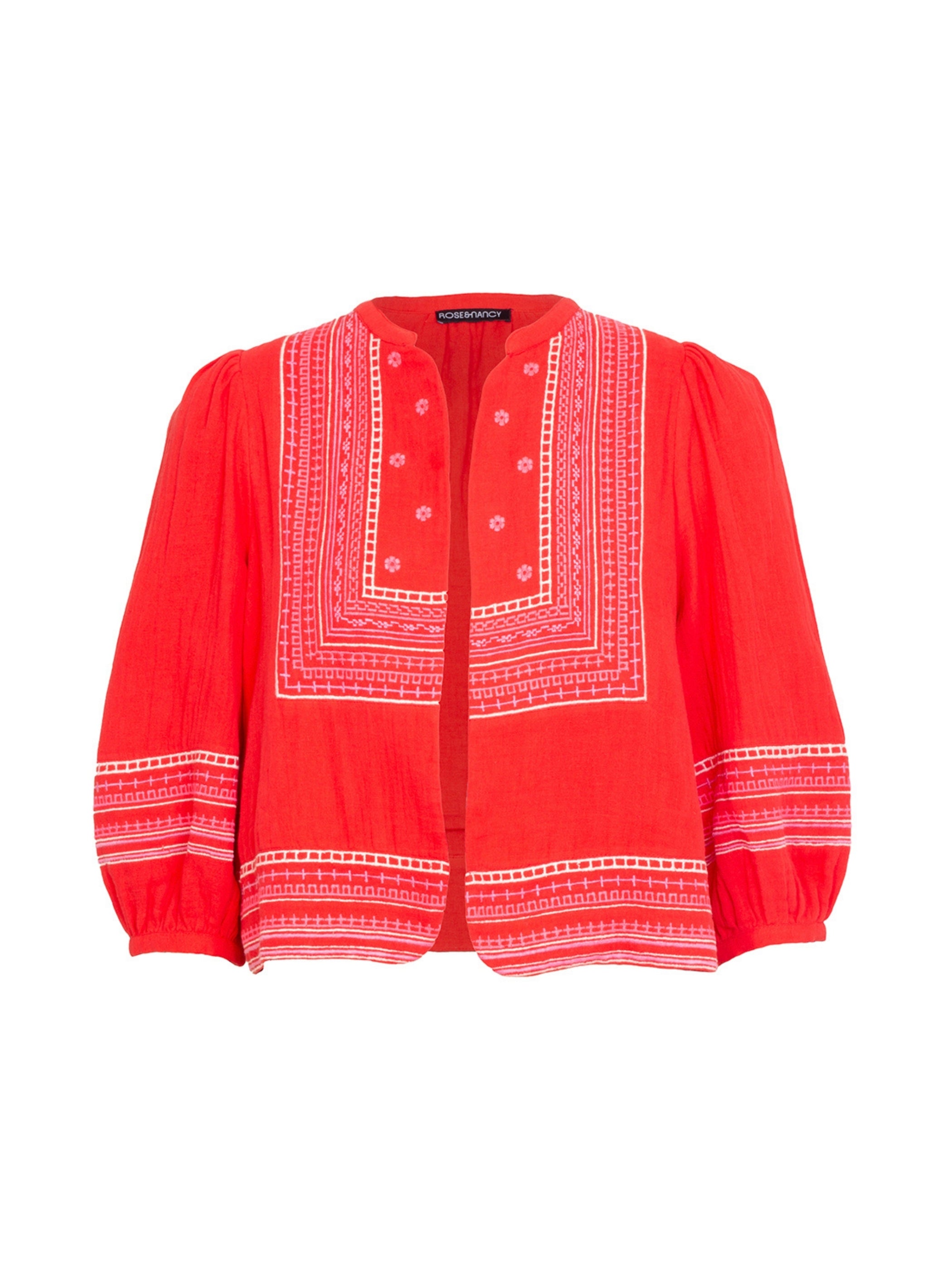 Florence Coral Red Embroidered Easy Throw-On Jacket