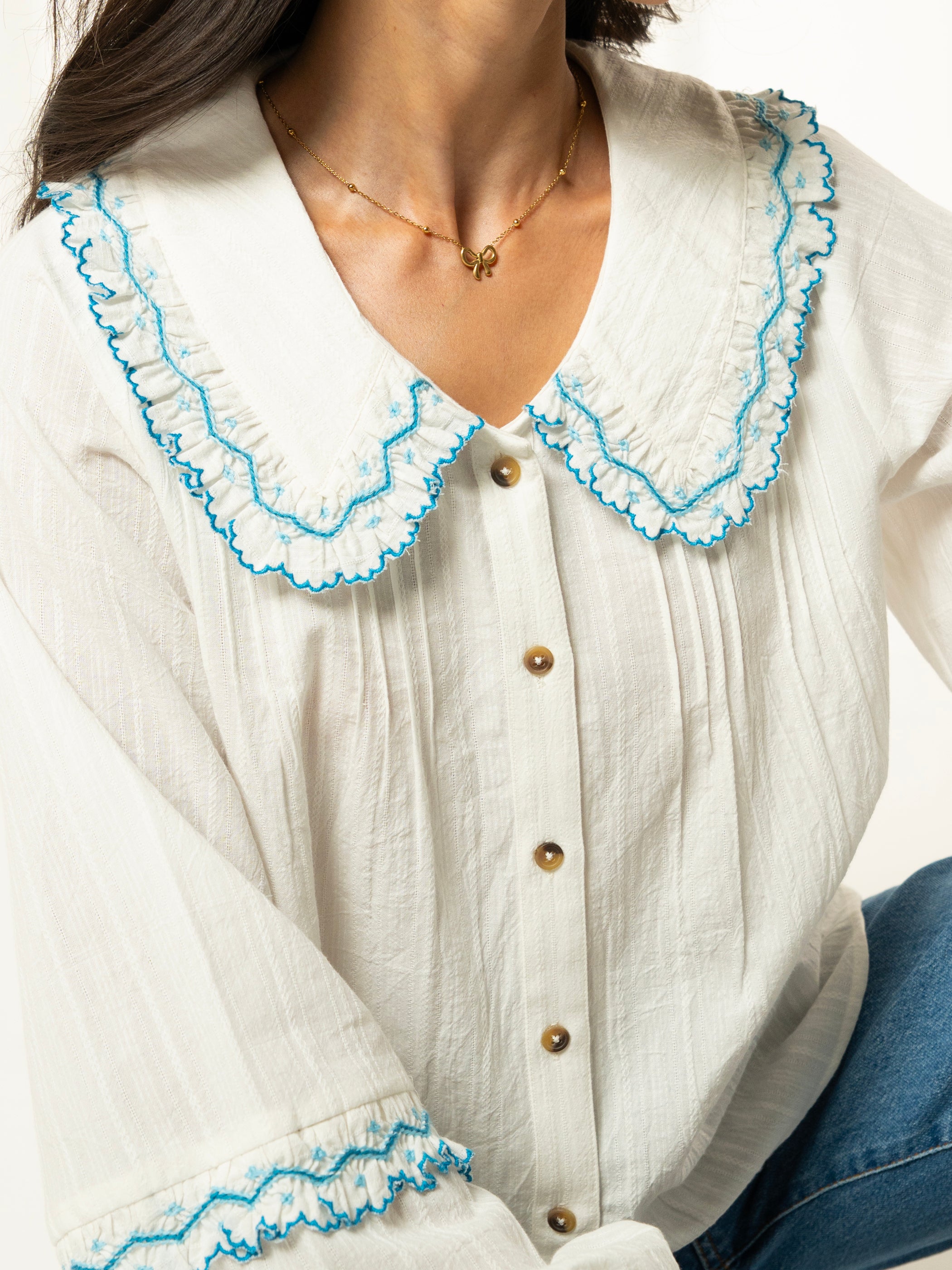 Angie Ivory Embroidered Collar Shirt