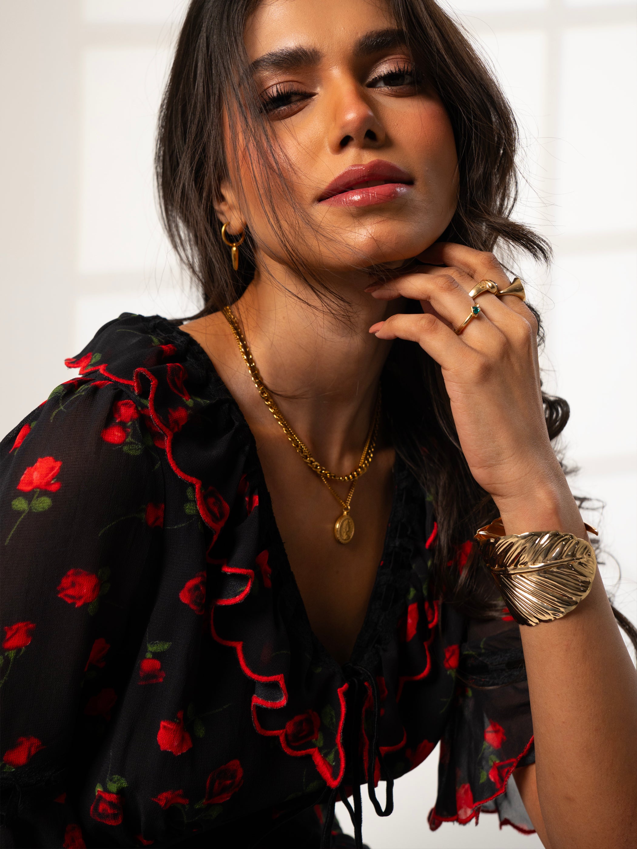 Toni Red Rose Print Velvet Tie Maxi Dress