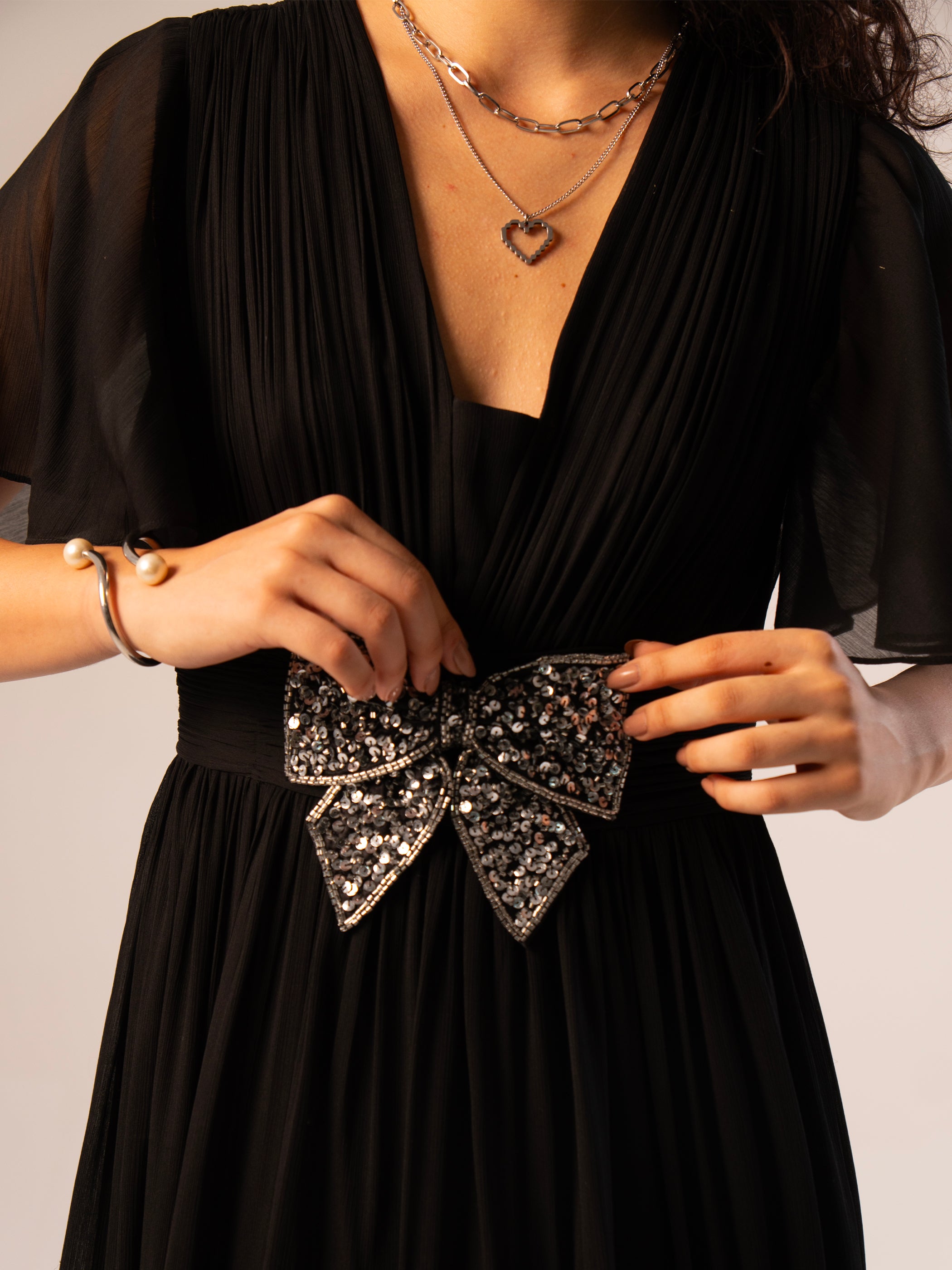 Anais Black Embellished Bow Maxi Dress