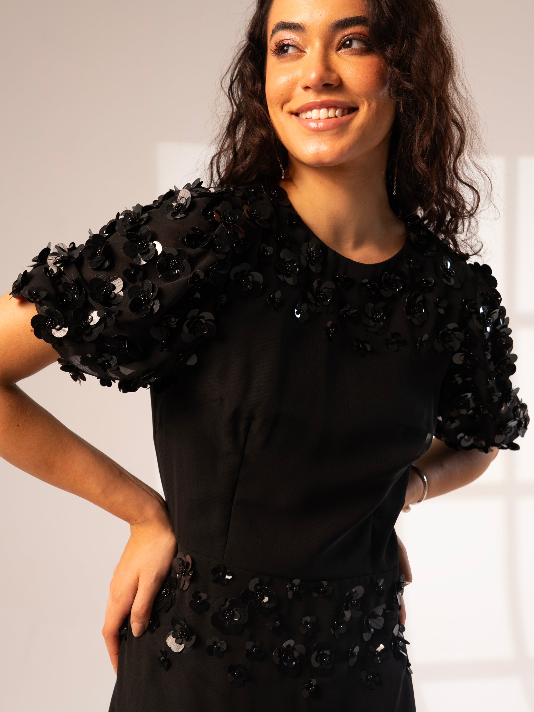 Morena Black Hand Embellished Midi Dress