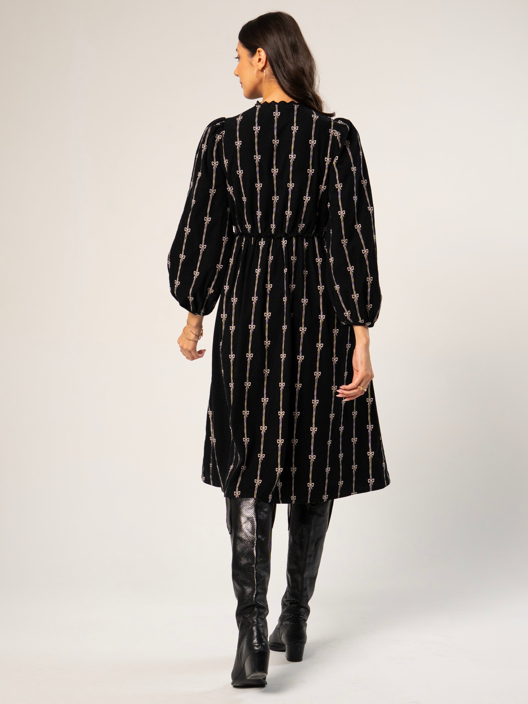 Beatrix Black Cord Embroidered Midi Dress