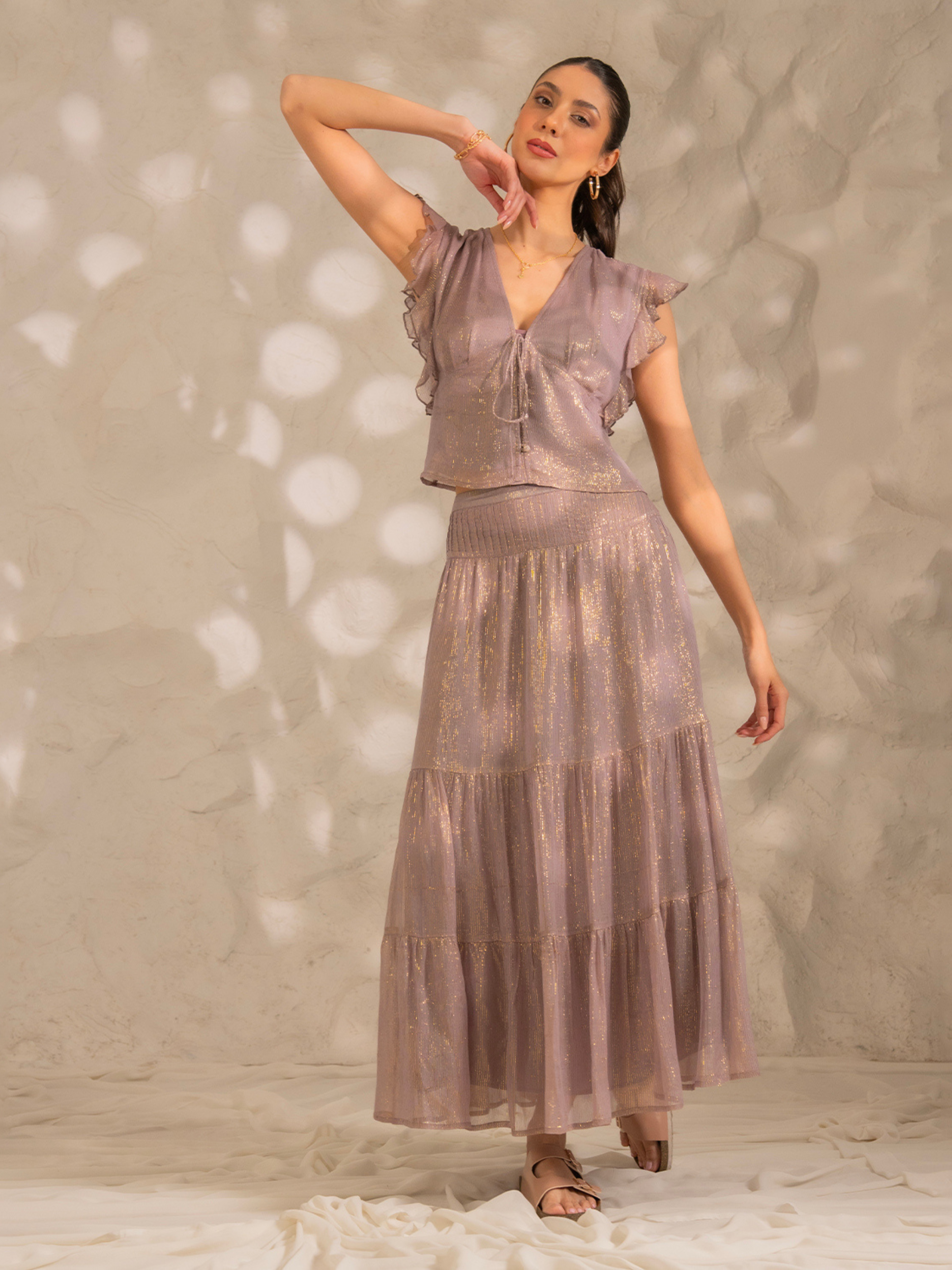 Mira Mink Pink Shimmer Maxi Skirt