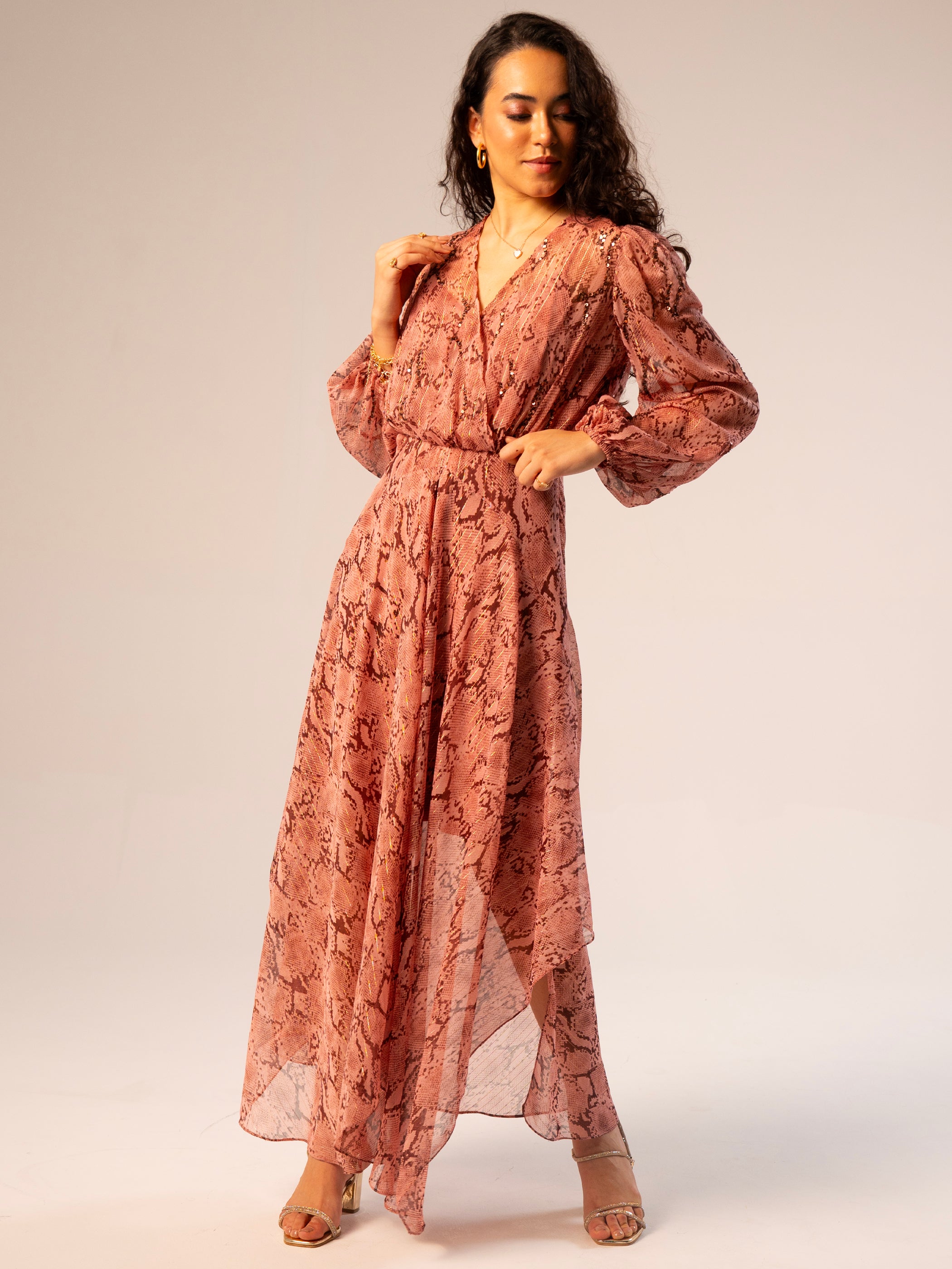 Mali Pink Pretty Snake Print Maxi Dress
