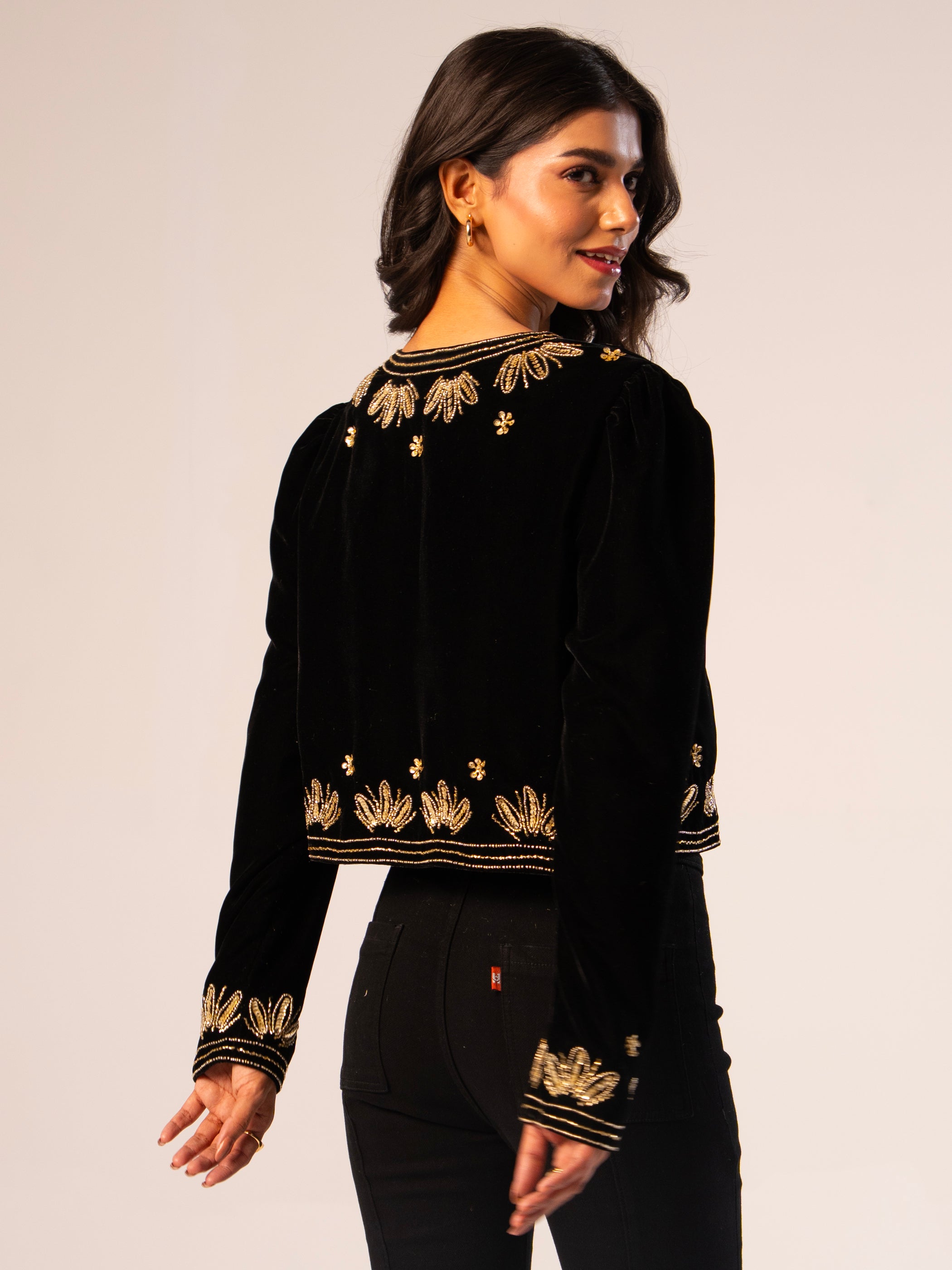 Celeste Black Velvet Embellished Trophy Jacket