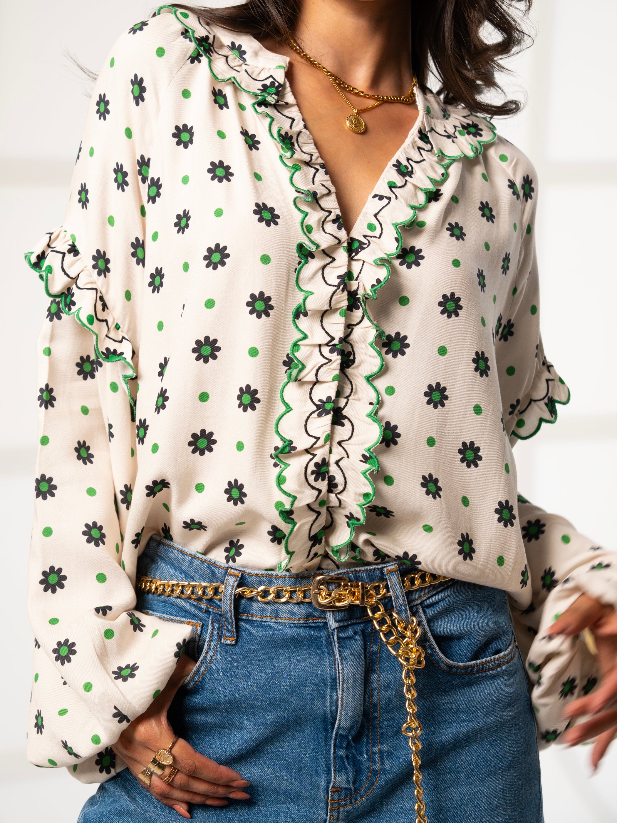 Joyce Cream Daisy Polka Dot Blouse