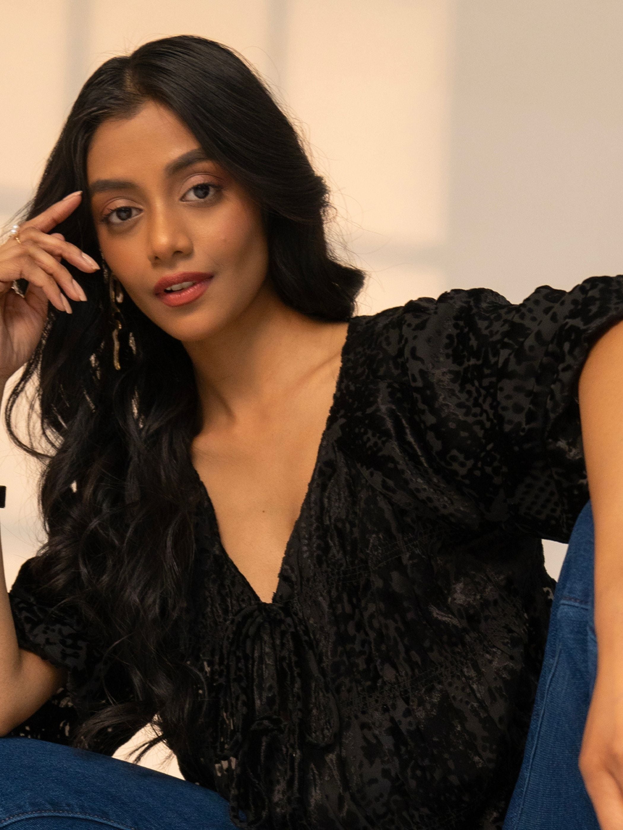 Juniper Black Snake Velvet Blouse