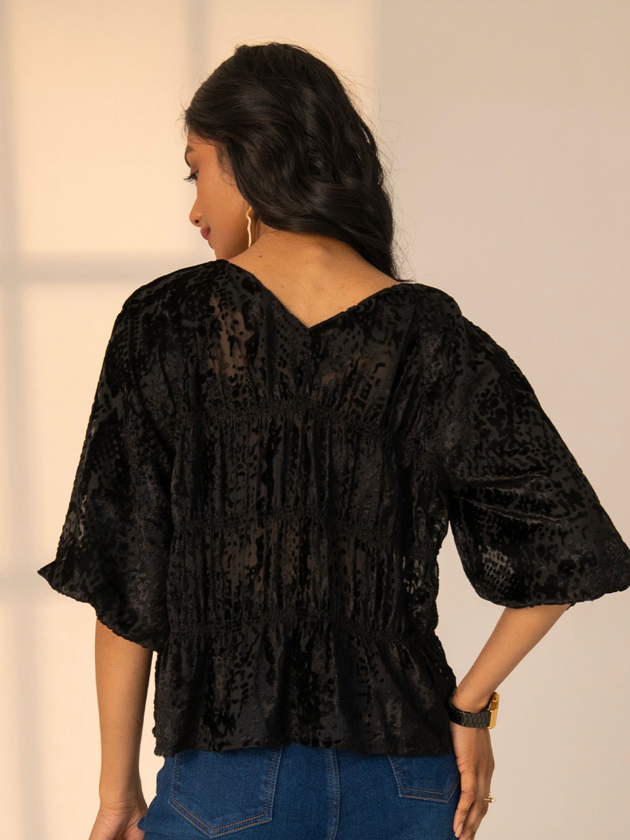 Juniper Black Snake Velvet Blouse