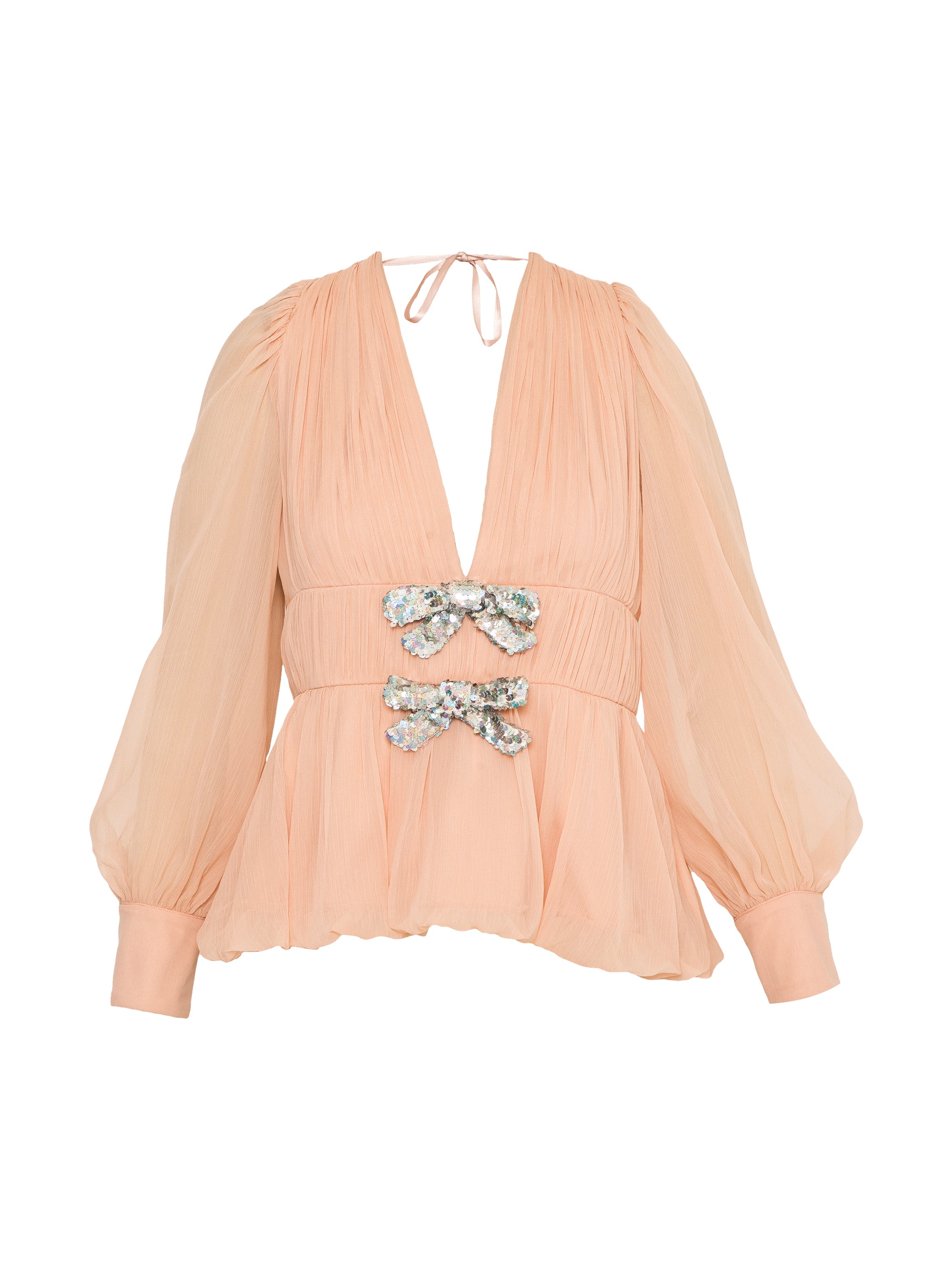 Anais Pink Hand Beaded Bow Blouse