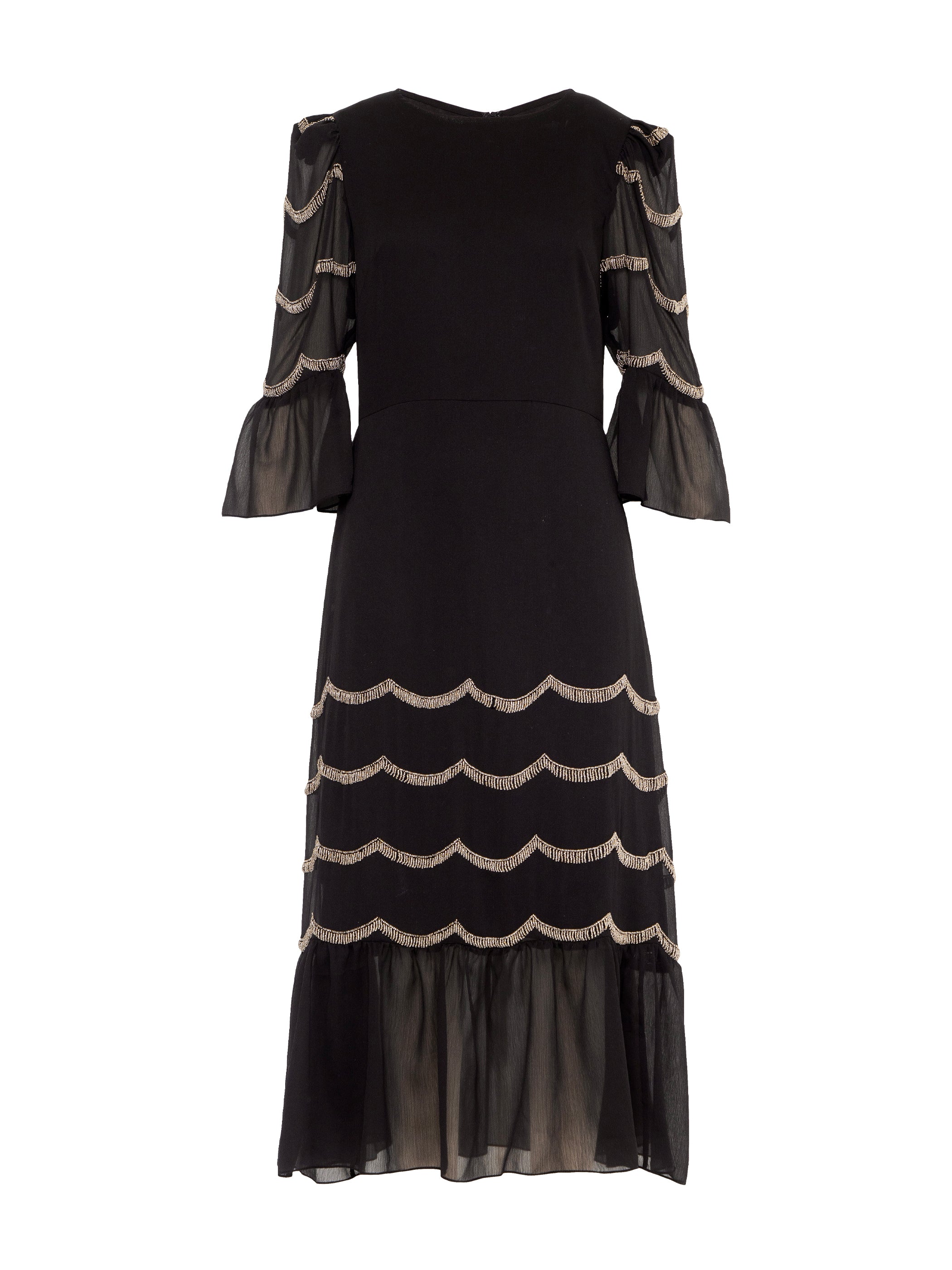 Georgie Black and Silver Scallop Bead Midi Dress