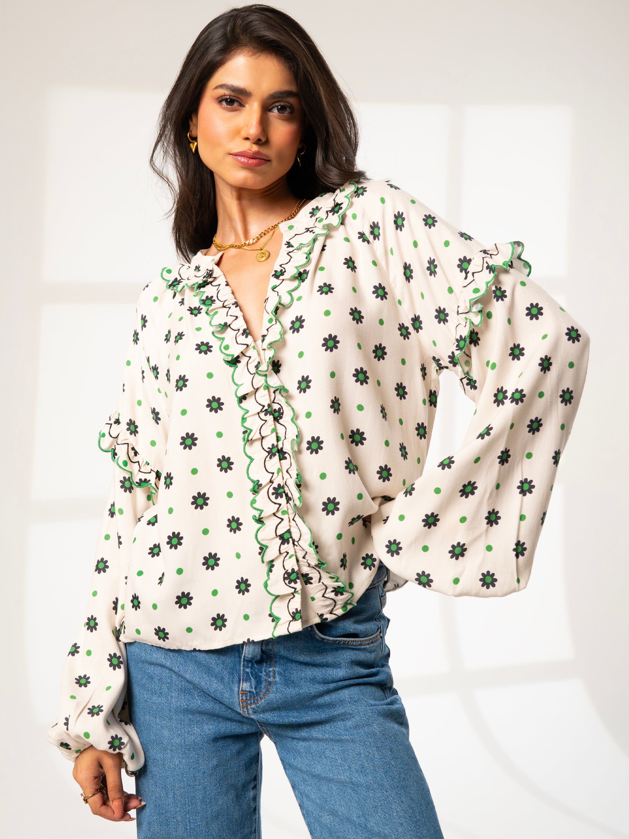 Joyce Cream Daisy Polka Dot Blouse