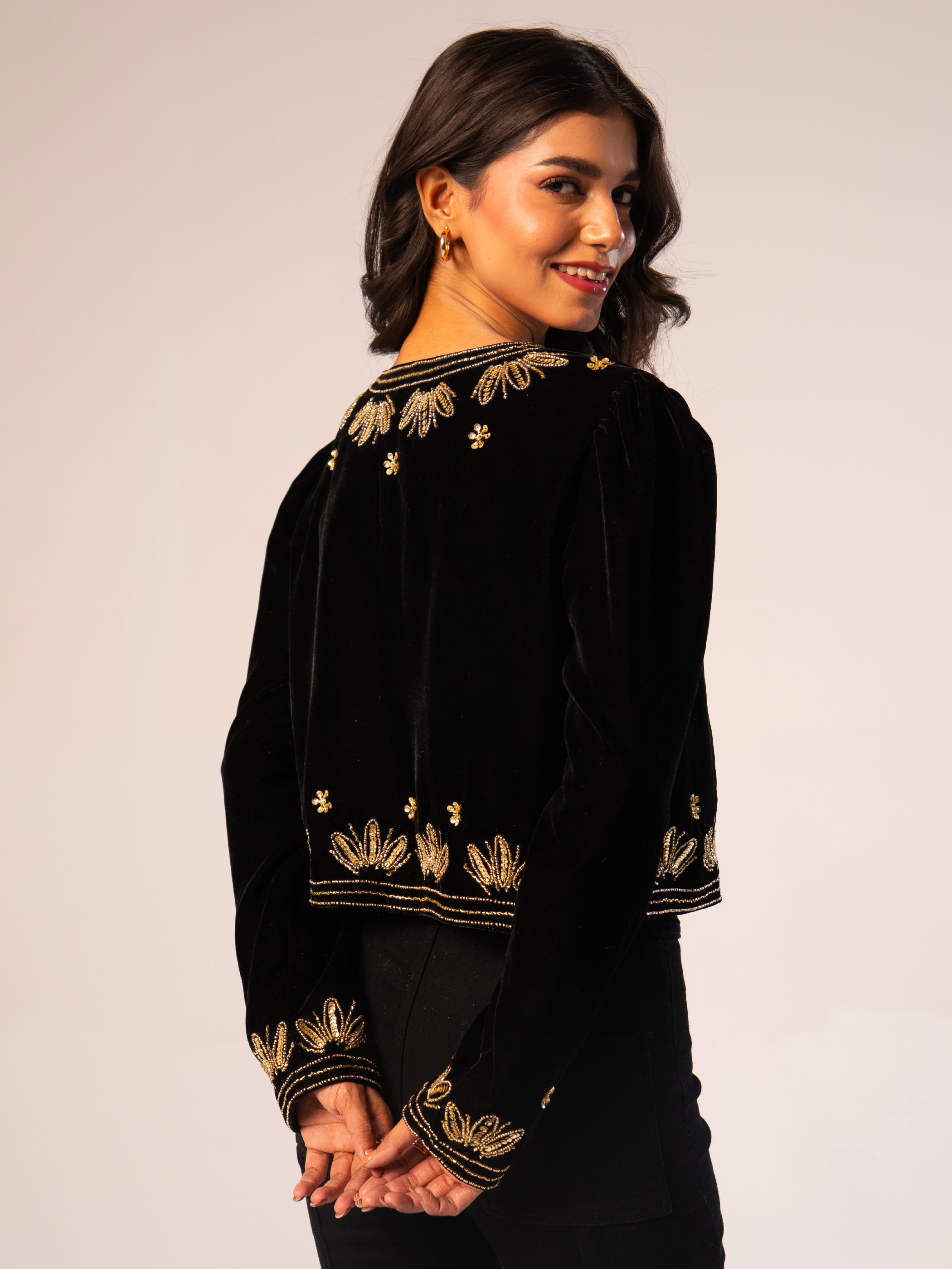 Celeste Black Velvet Embellished Trophy Jacket