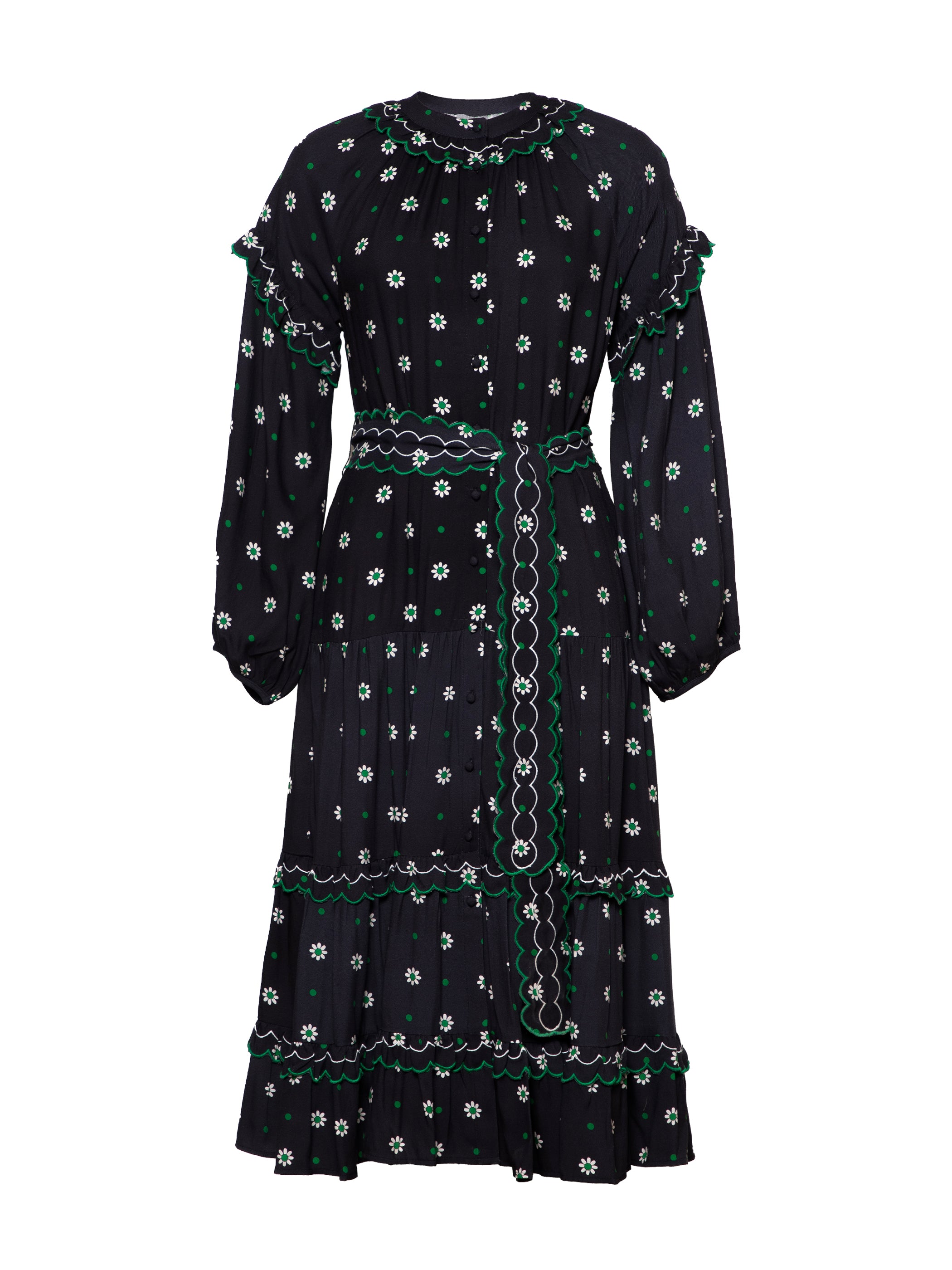 Joyce Black Daisy Polka Dot Midi Shirt Dress