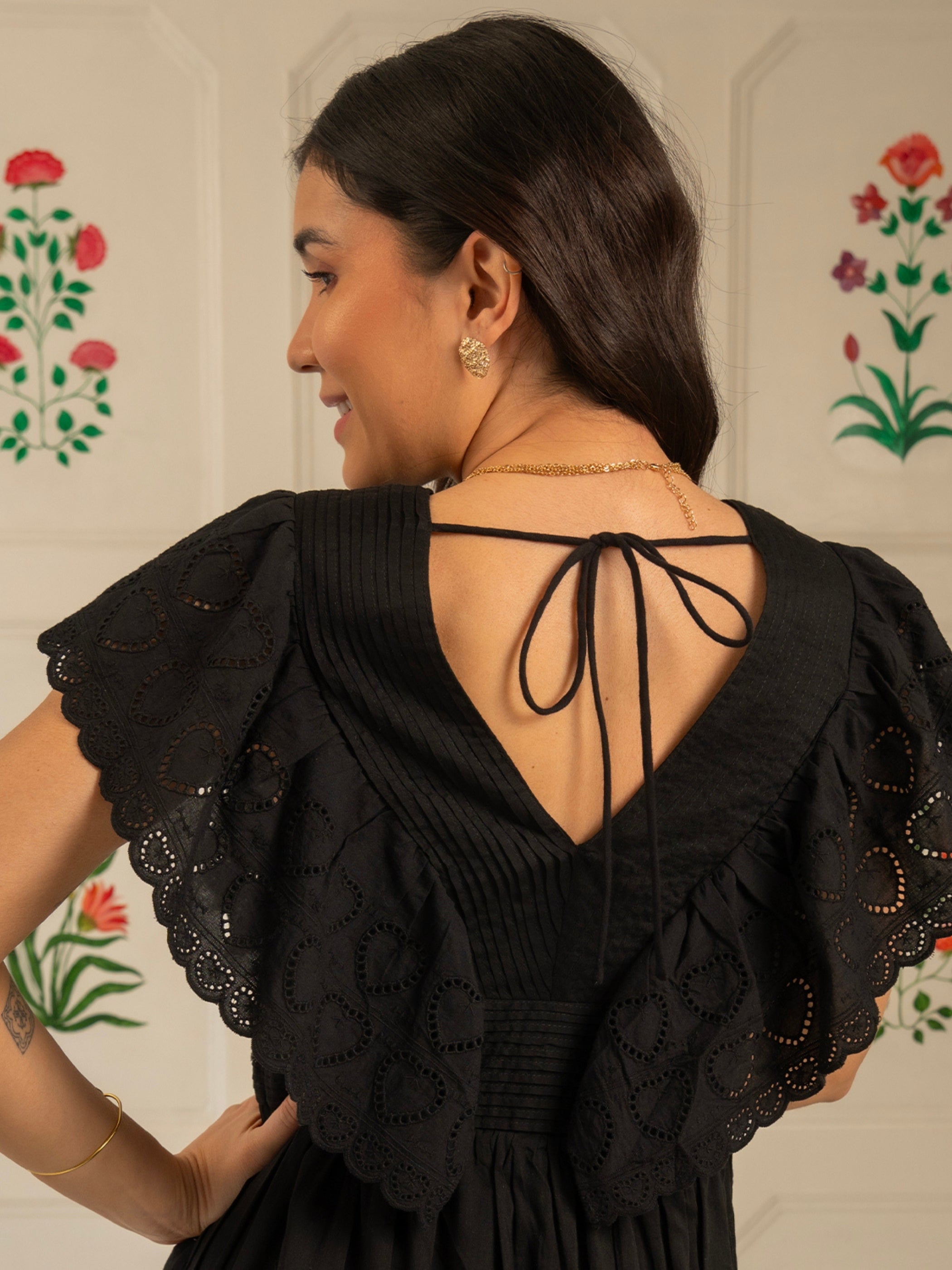 Elleanor Heart Lace Trim Black Maxi Dress