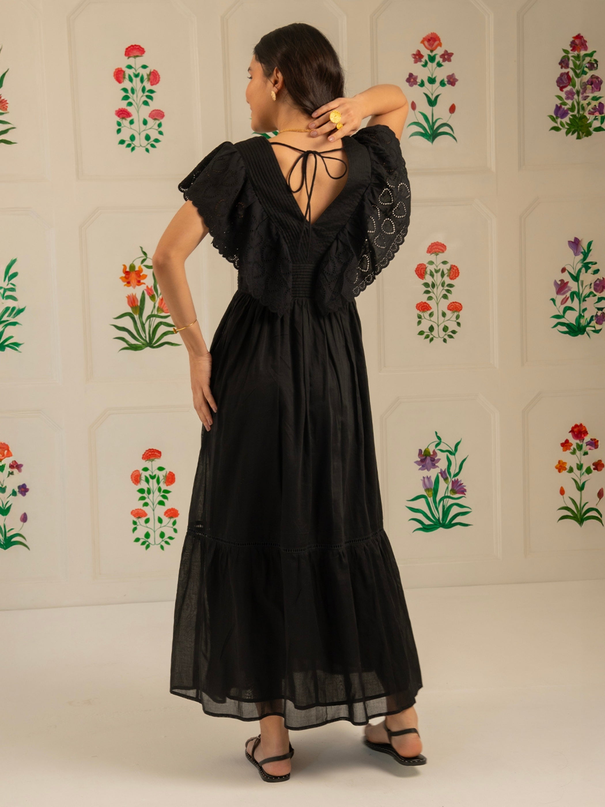 Elleanor Heart Lace Trim Black Maxi Dress