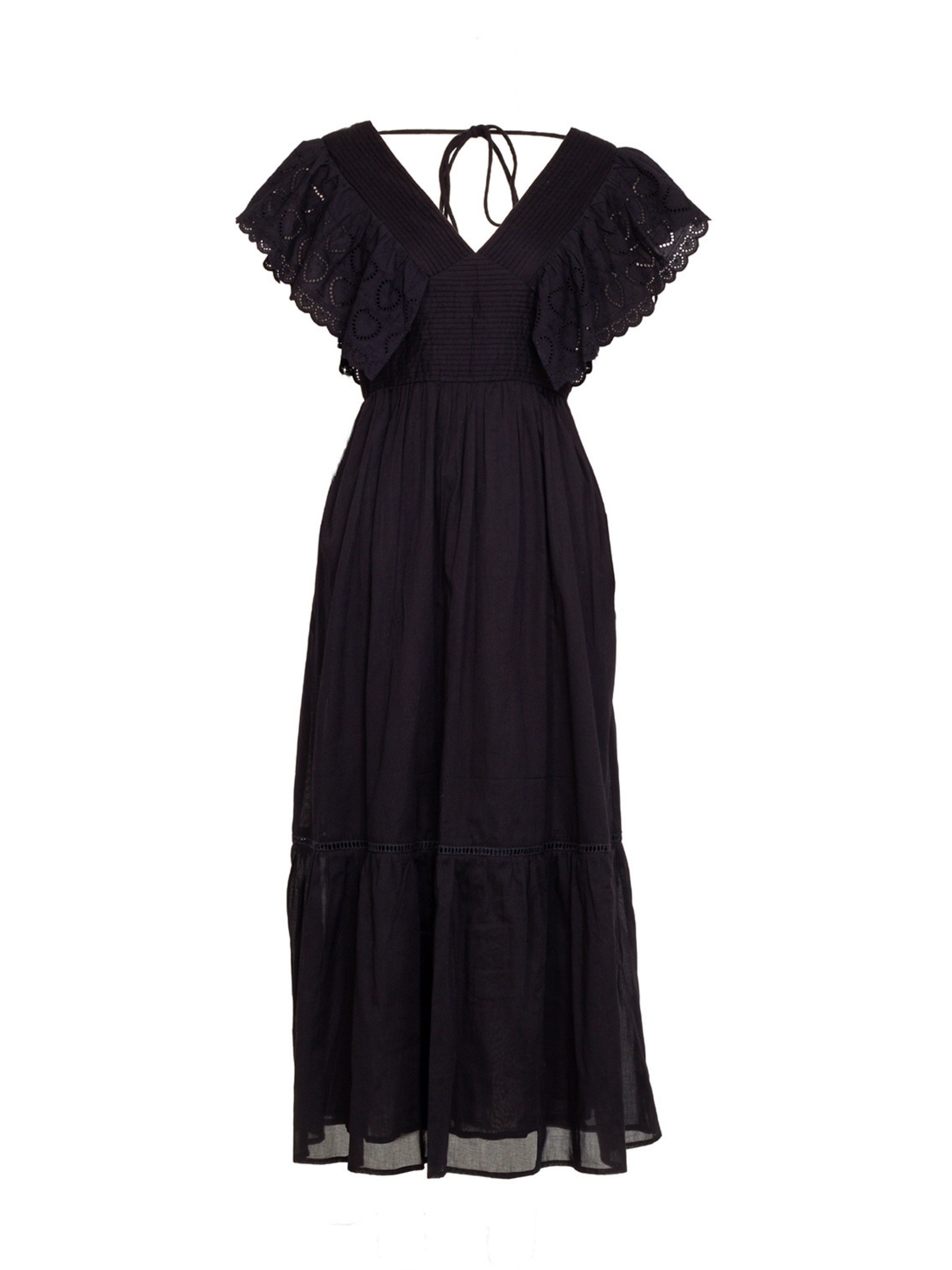 Elleanor Heart Lace Trim Black Maxi Dress