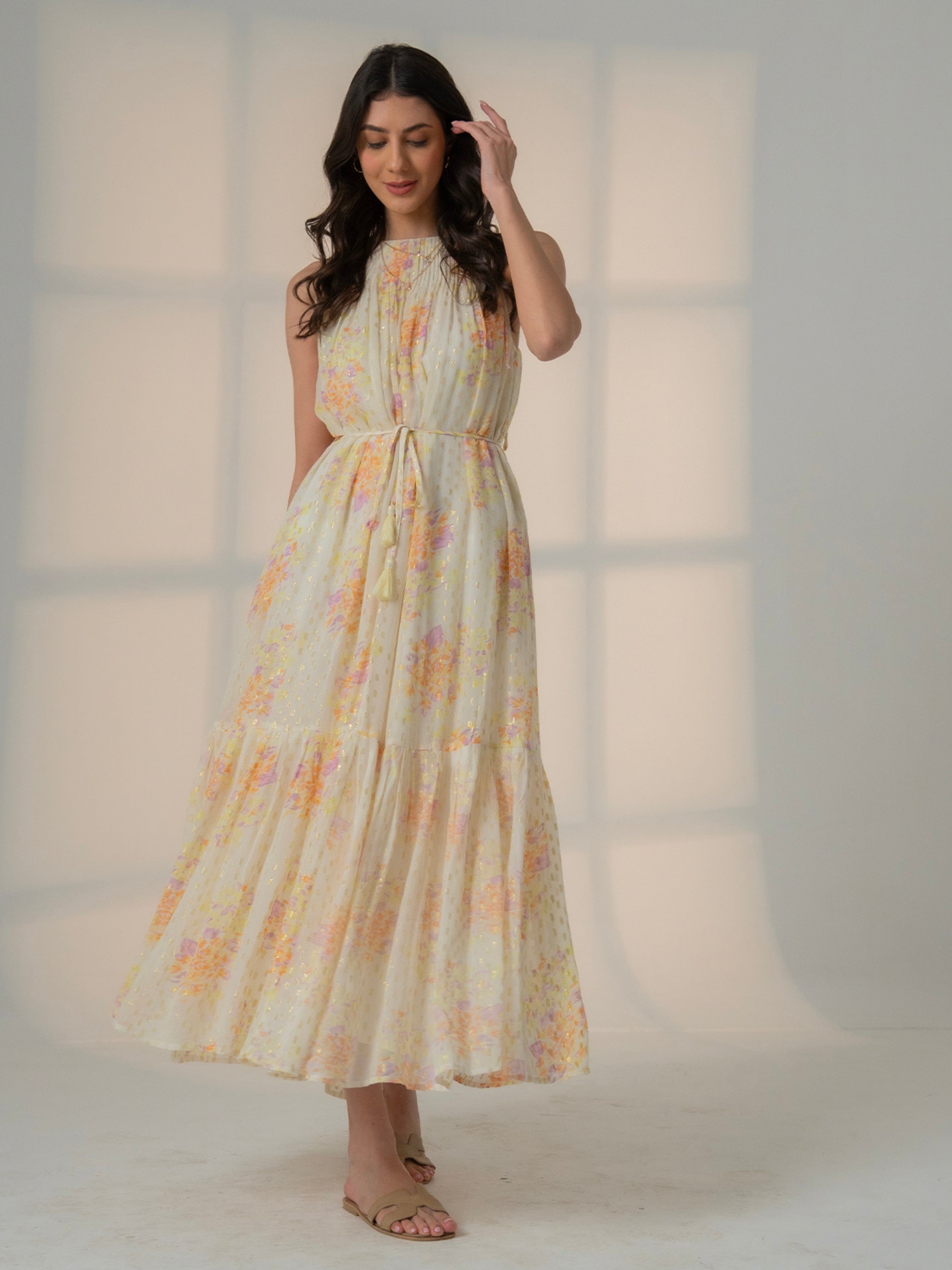 Ellie Soft Yellow Sparkle Print Maxi Dress