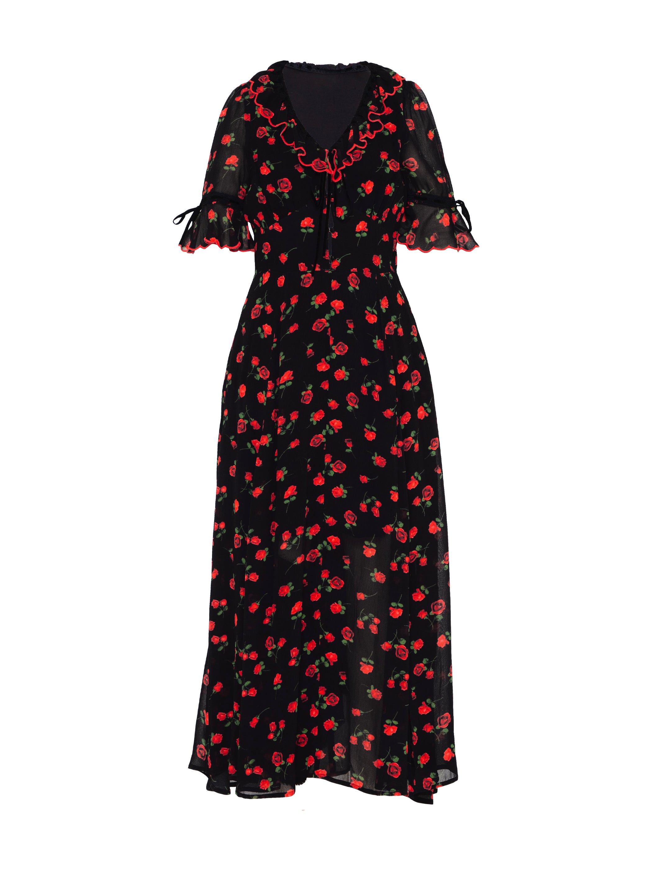 Toni Red Rose Print Velvet Tie Maxi Dress