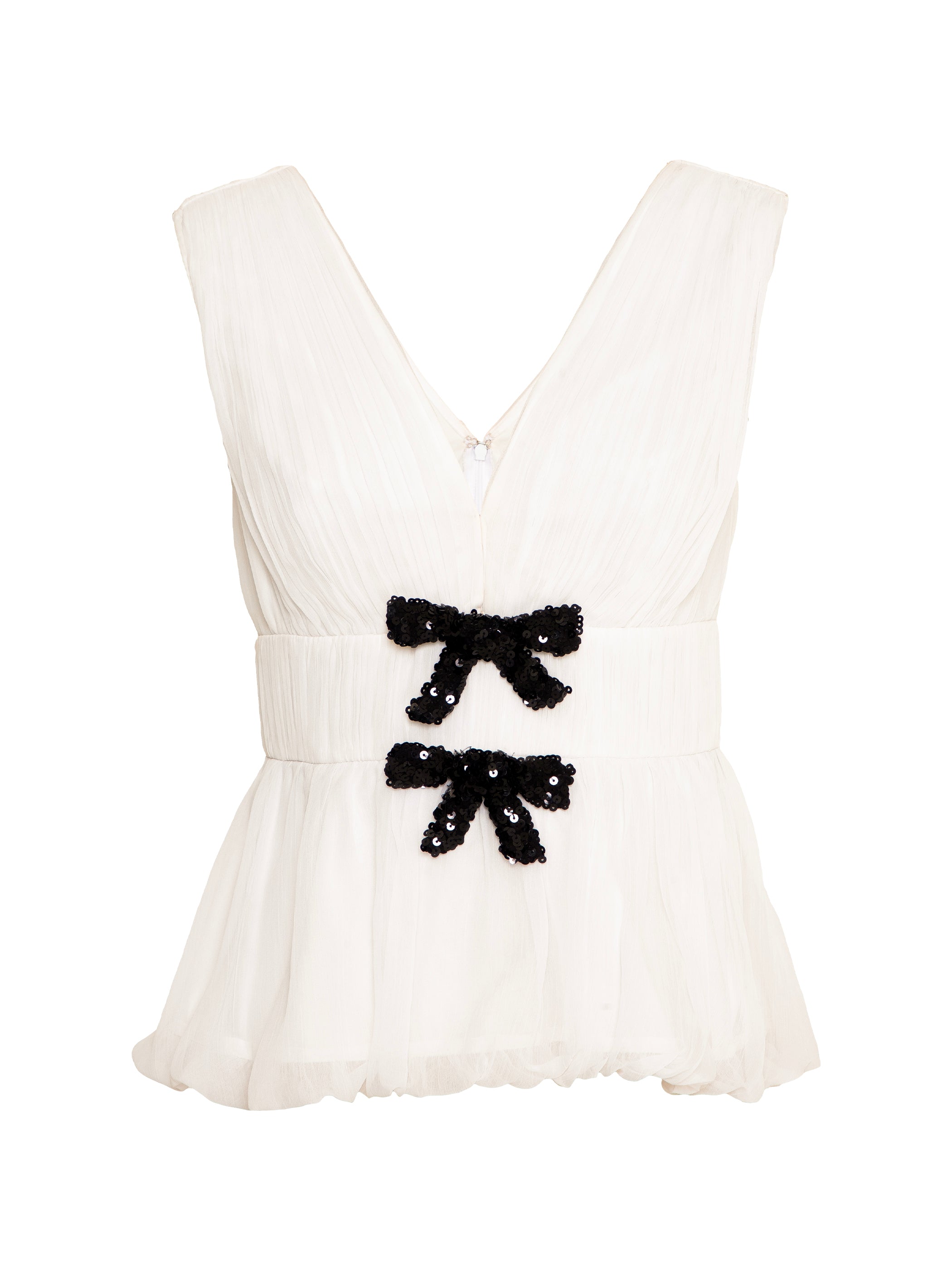 Anais Cream Sleeveless Embellished Bow Top