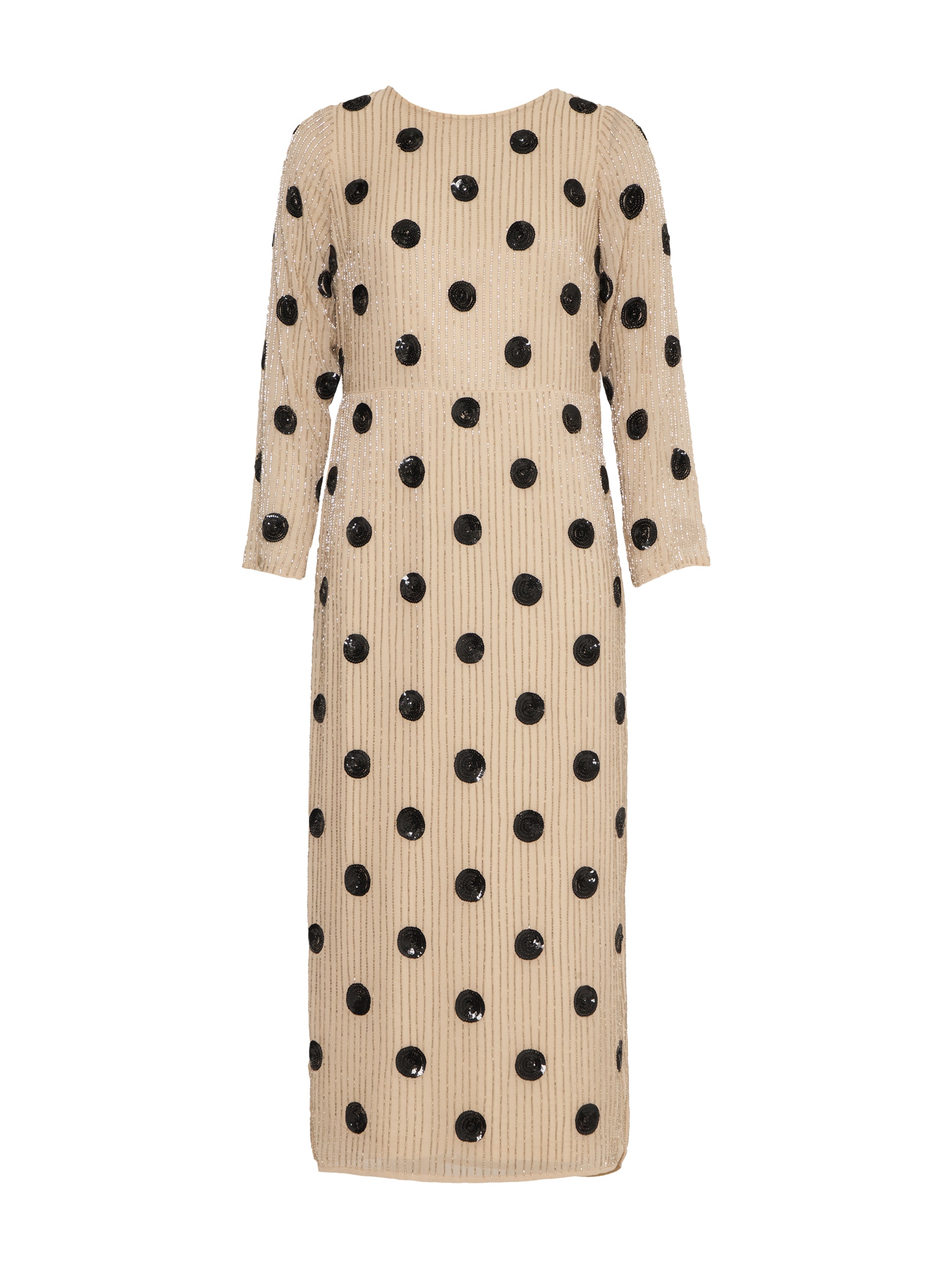 Merrin Ivory Polka Dot Hand Beaded Midi Dress