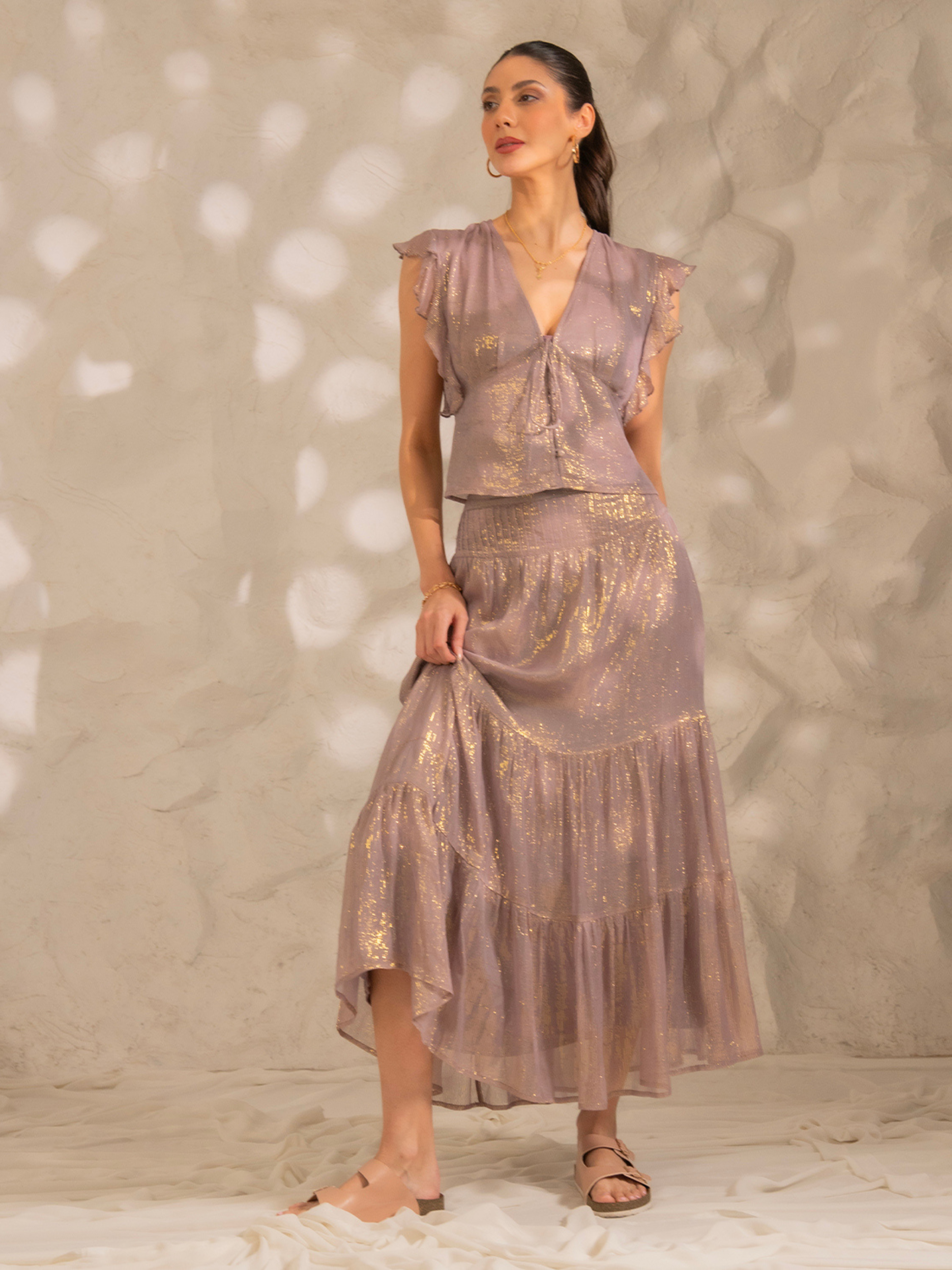 Mira Mink Pink Shimmer Maxi Skirt