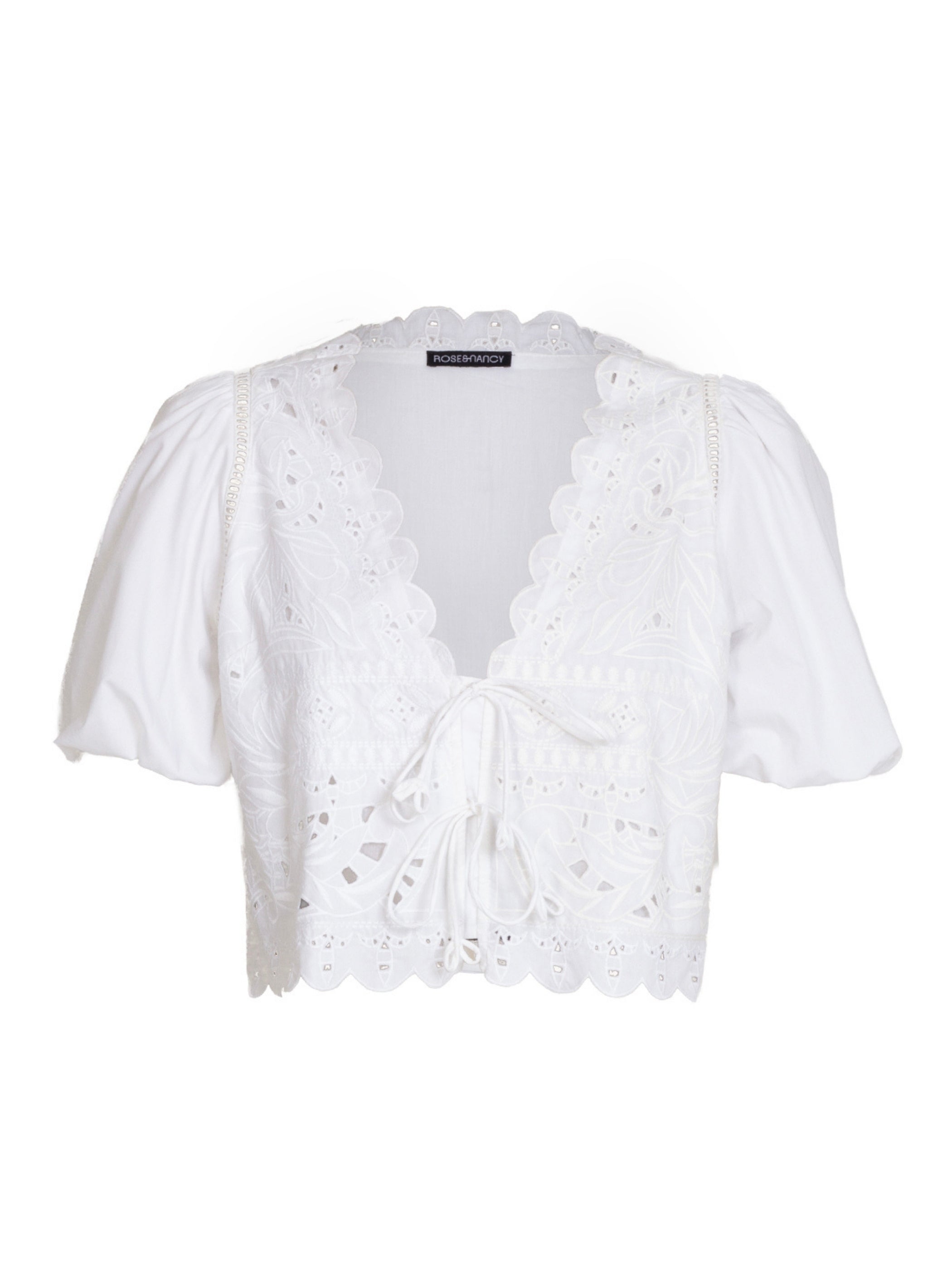 Emilie Embroidered White Tie Front Top