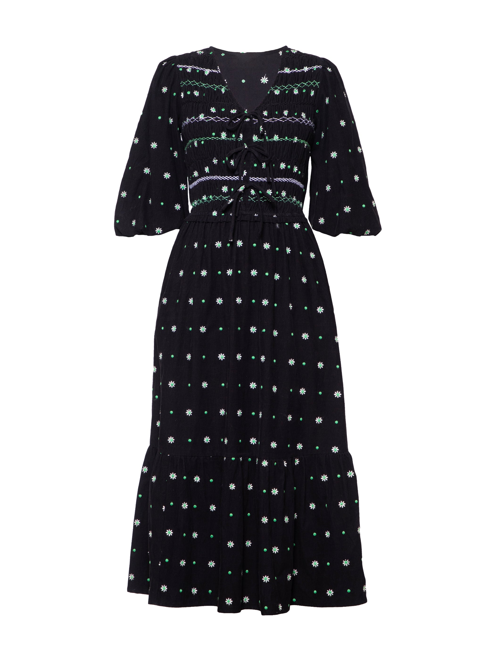 Eddie Black Cord Embroidered Polka Dot Maxi Dress