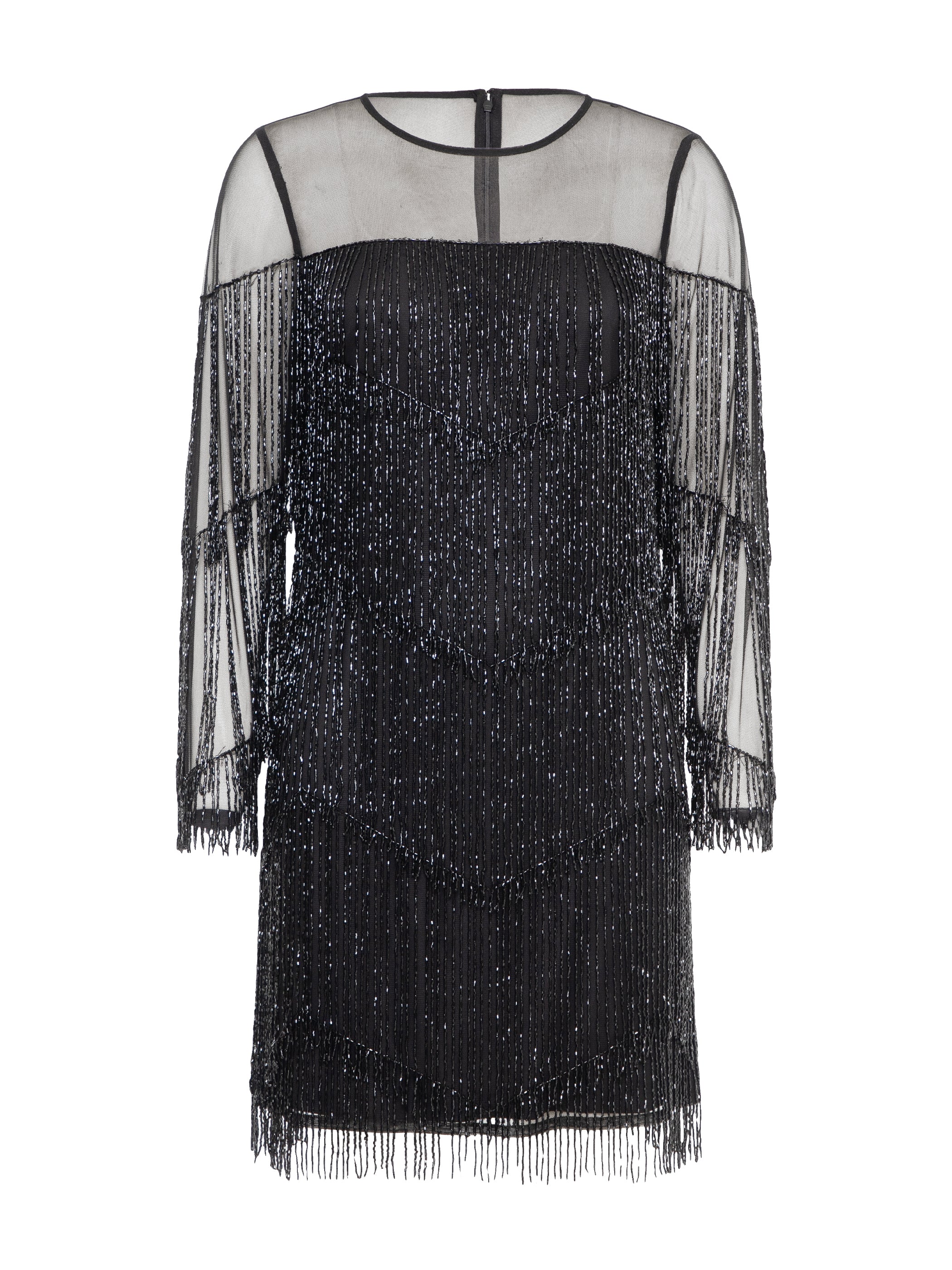 Elise Black Beaded Fringe Mini Dress