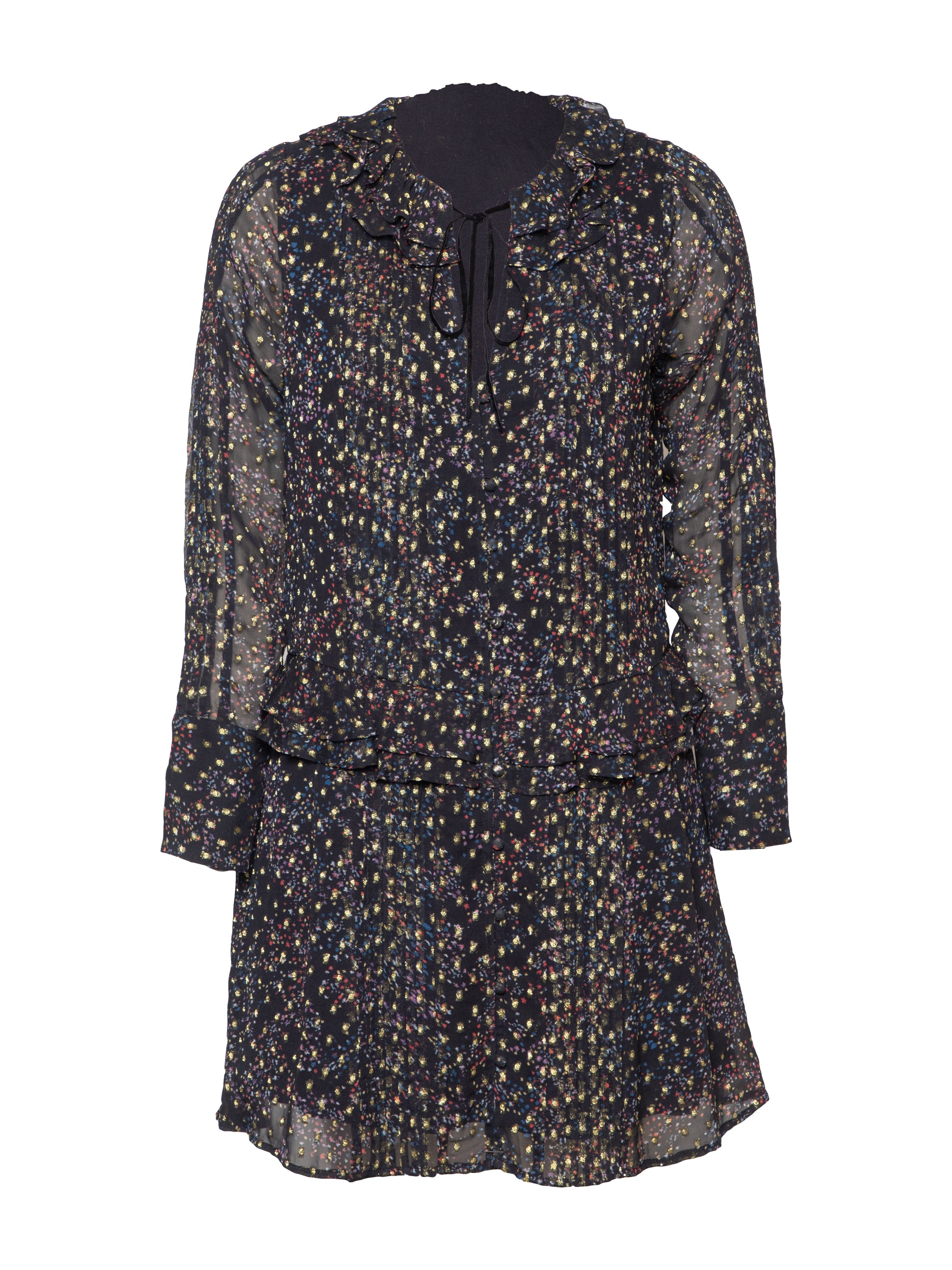 Tara Black Star Print Metallic Polka Dot Mini Dress