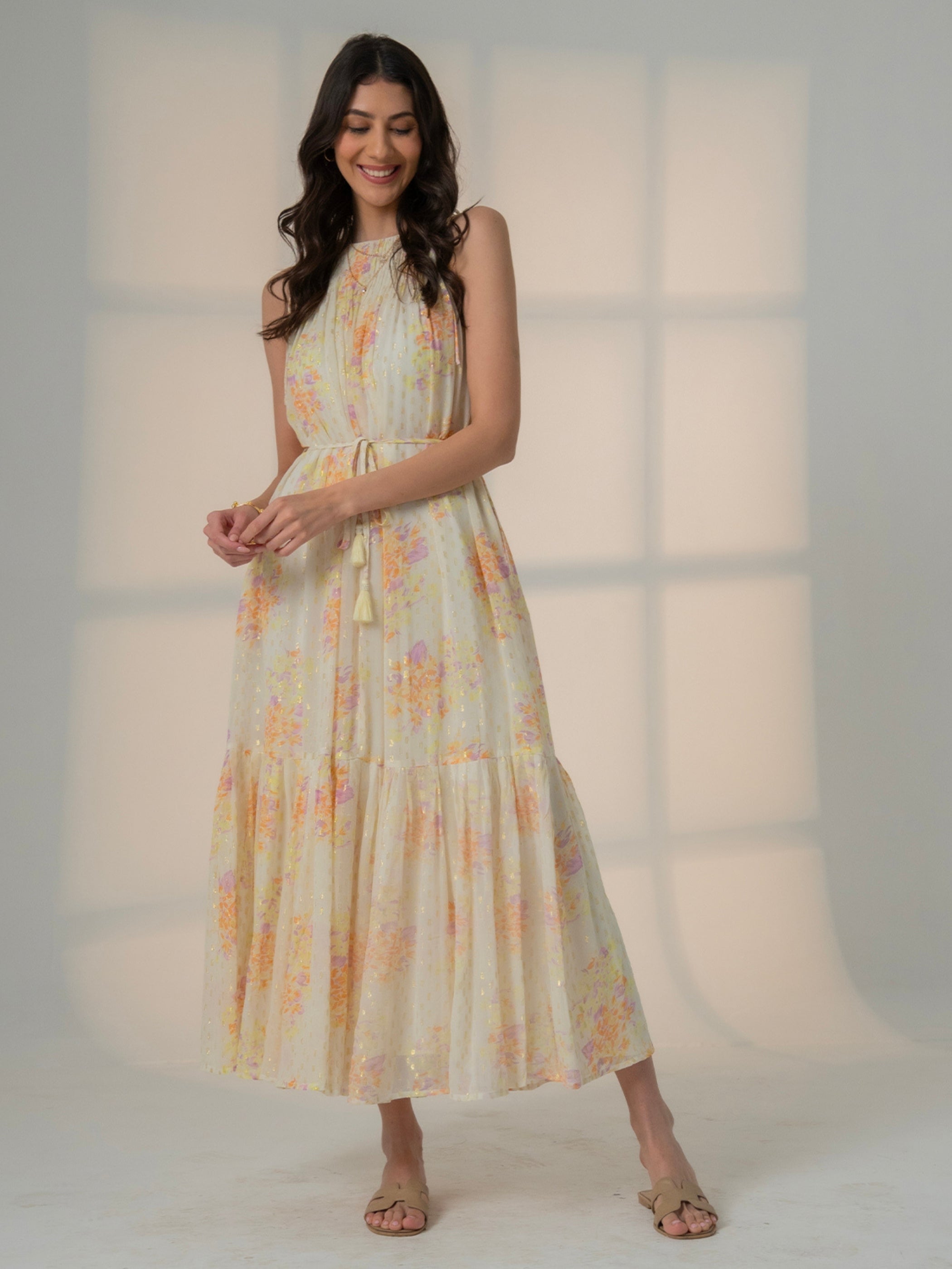 Ellie Soft Yellow Sparkle Print Maxi Dress