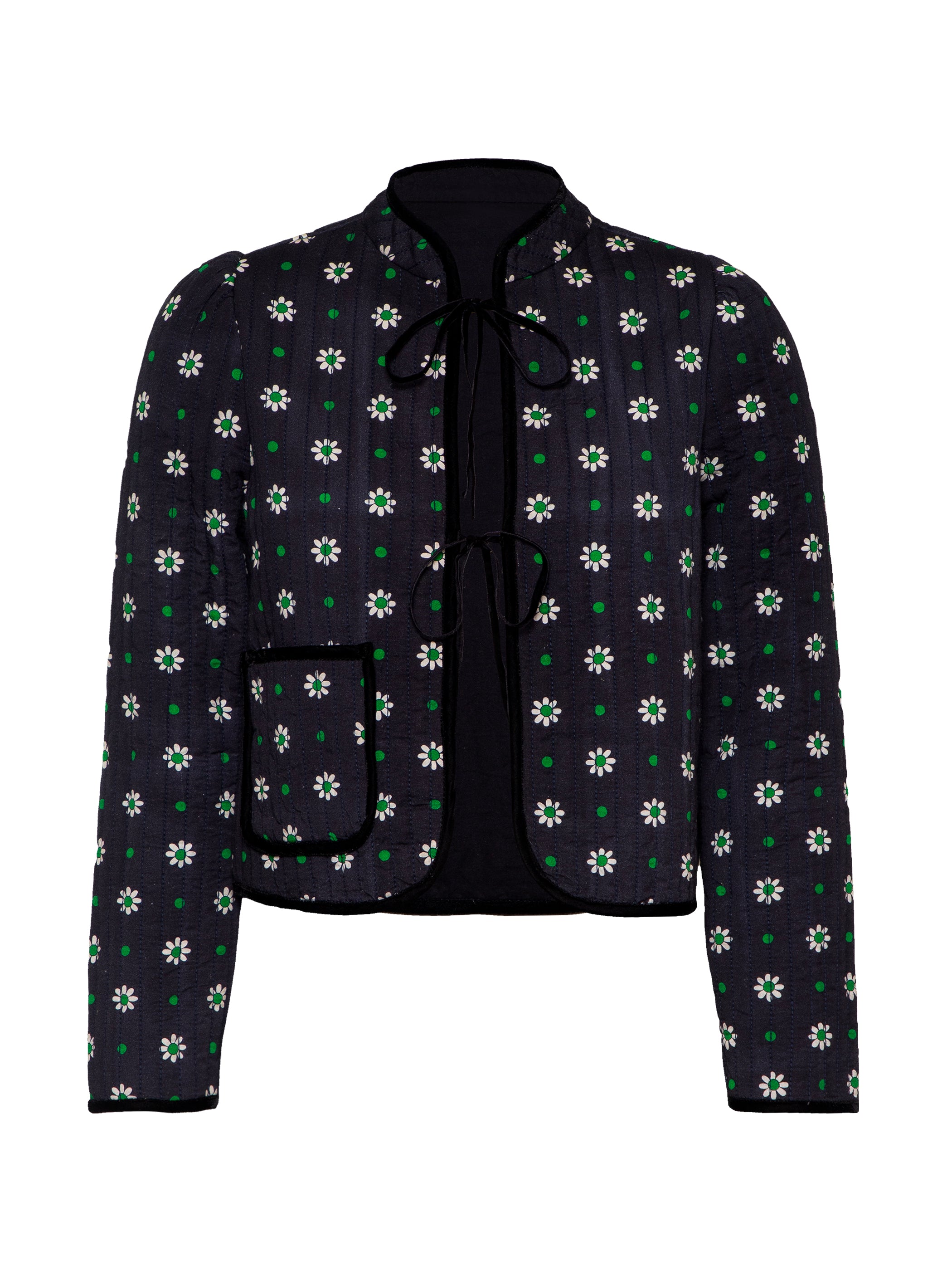 Joyce Black Daisy Print Velvet Edge Jacket