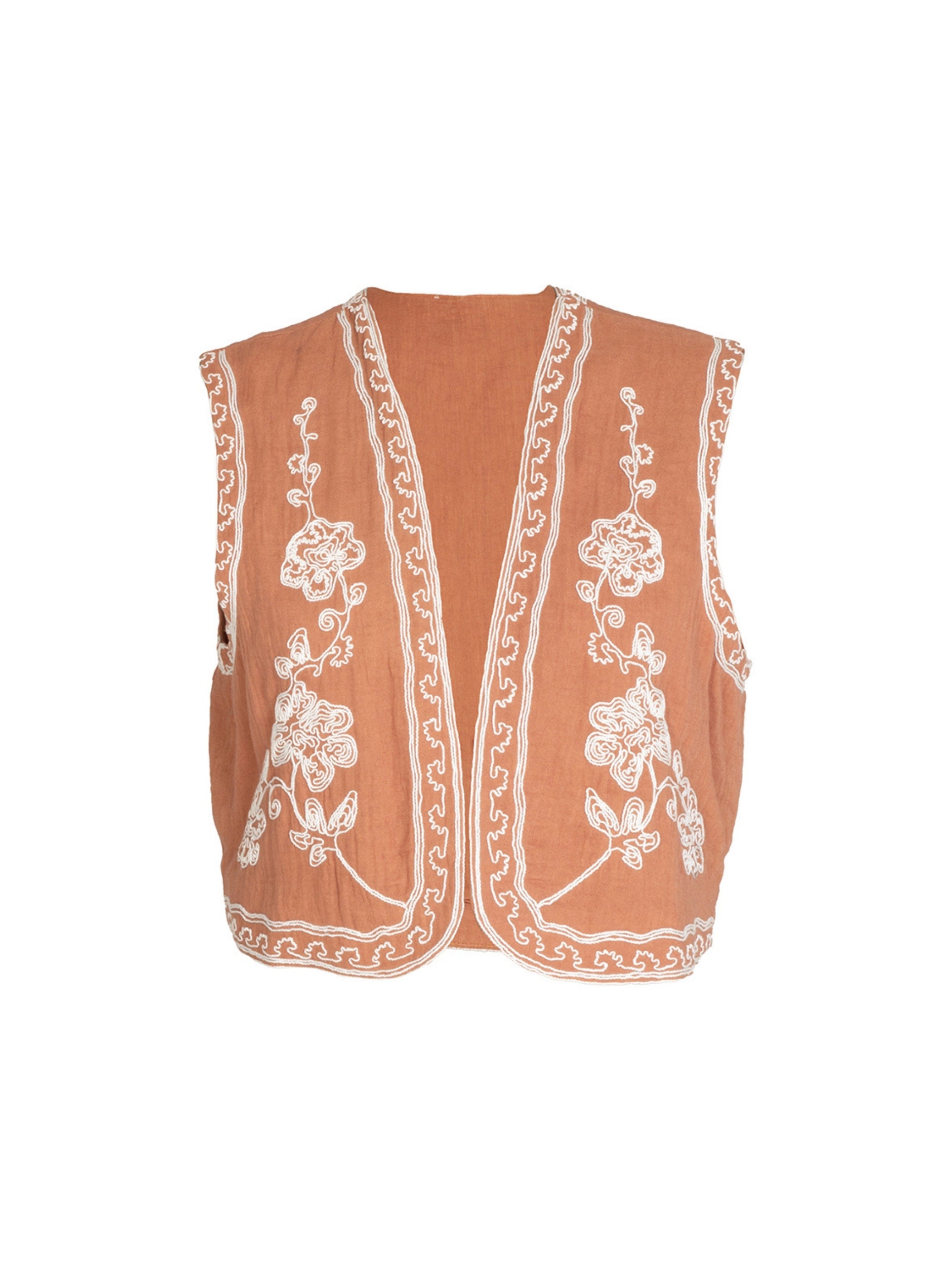 Lisa Embroidered Mocha Waistcoat