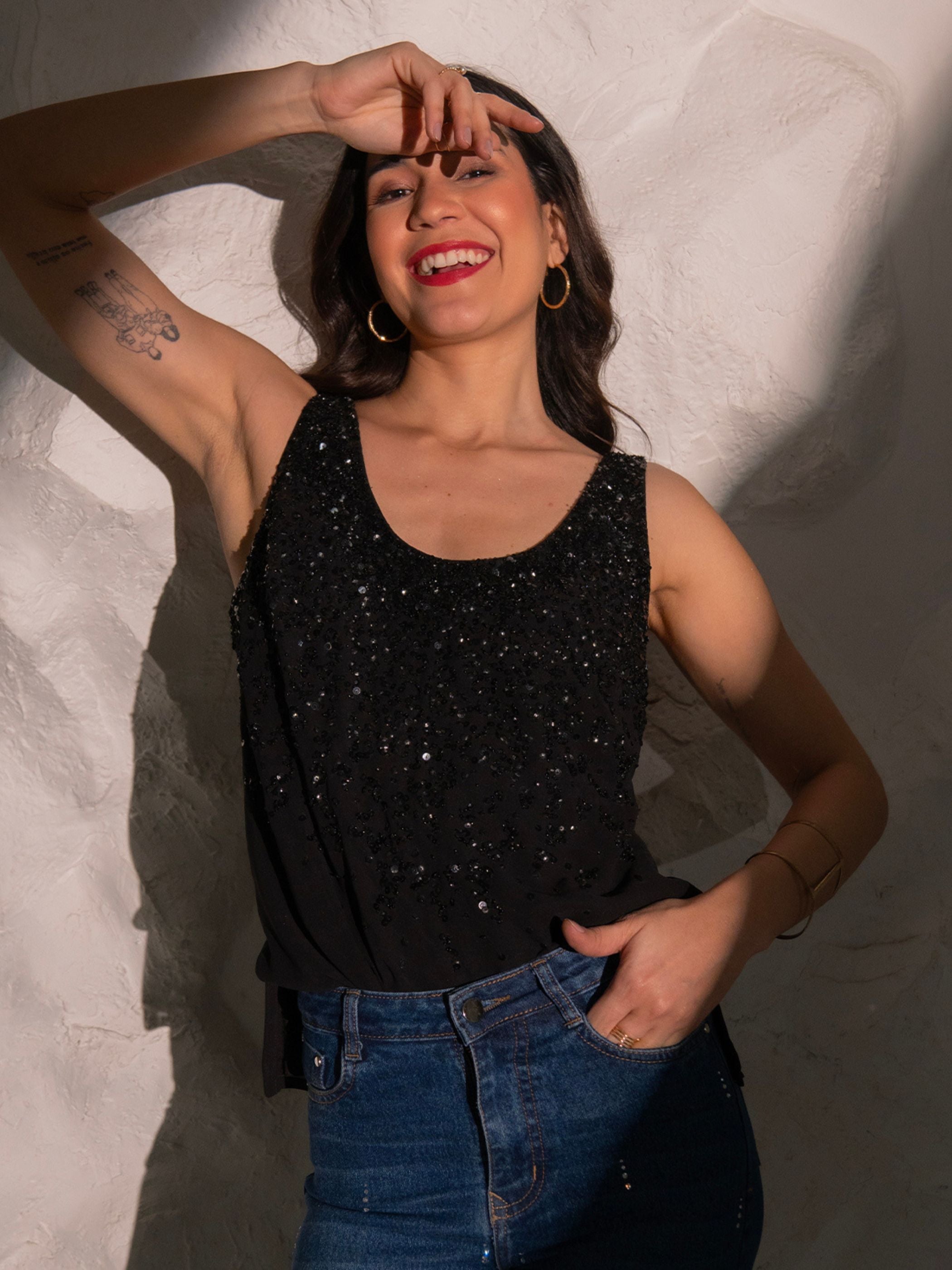 Selene Black Sequin Vest