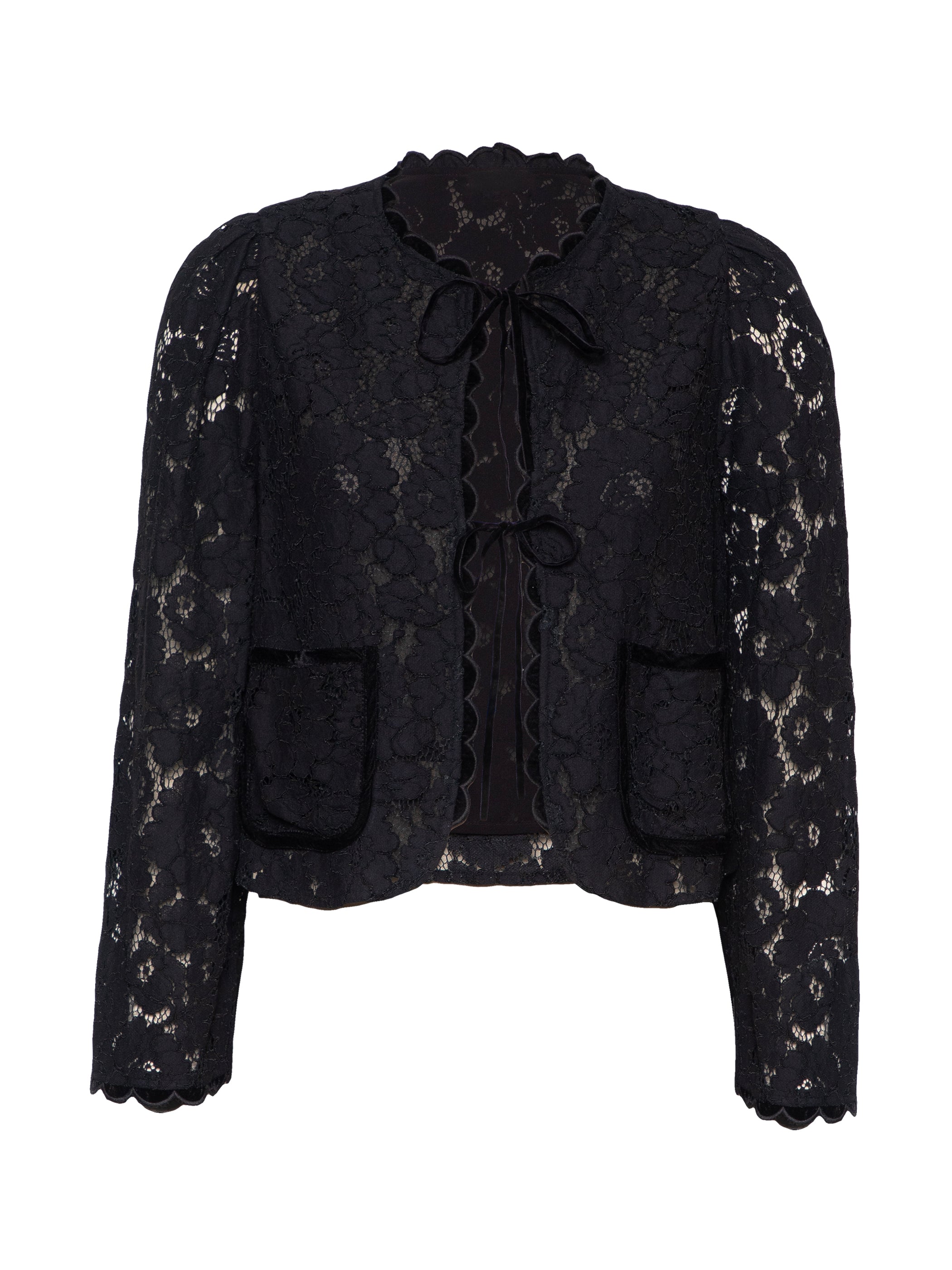 Lina Black Lace Velvet Trim Jacket