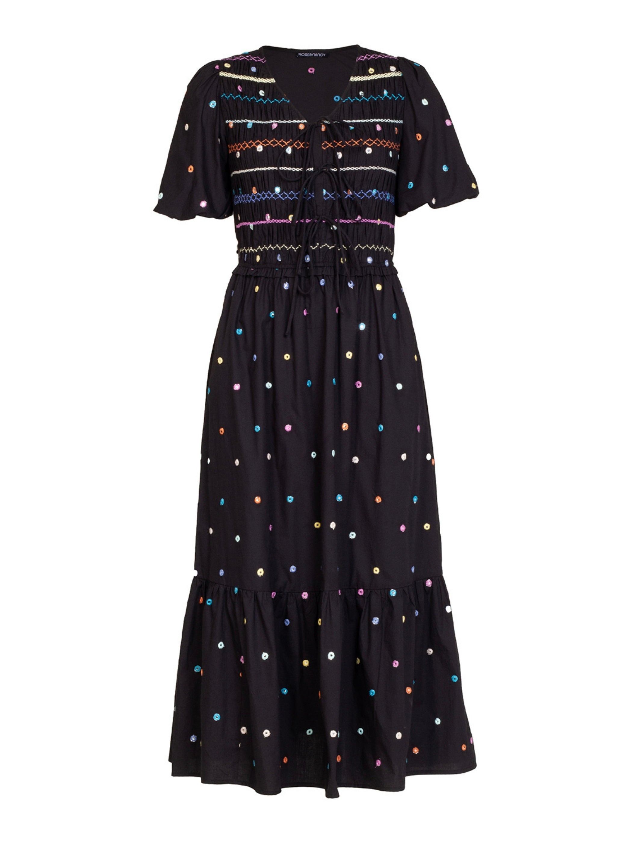 Eddie Black Multi Embroidered Smocked Maxi Dress