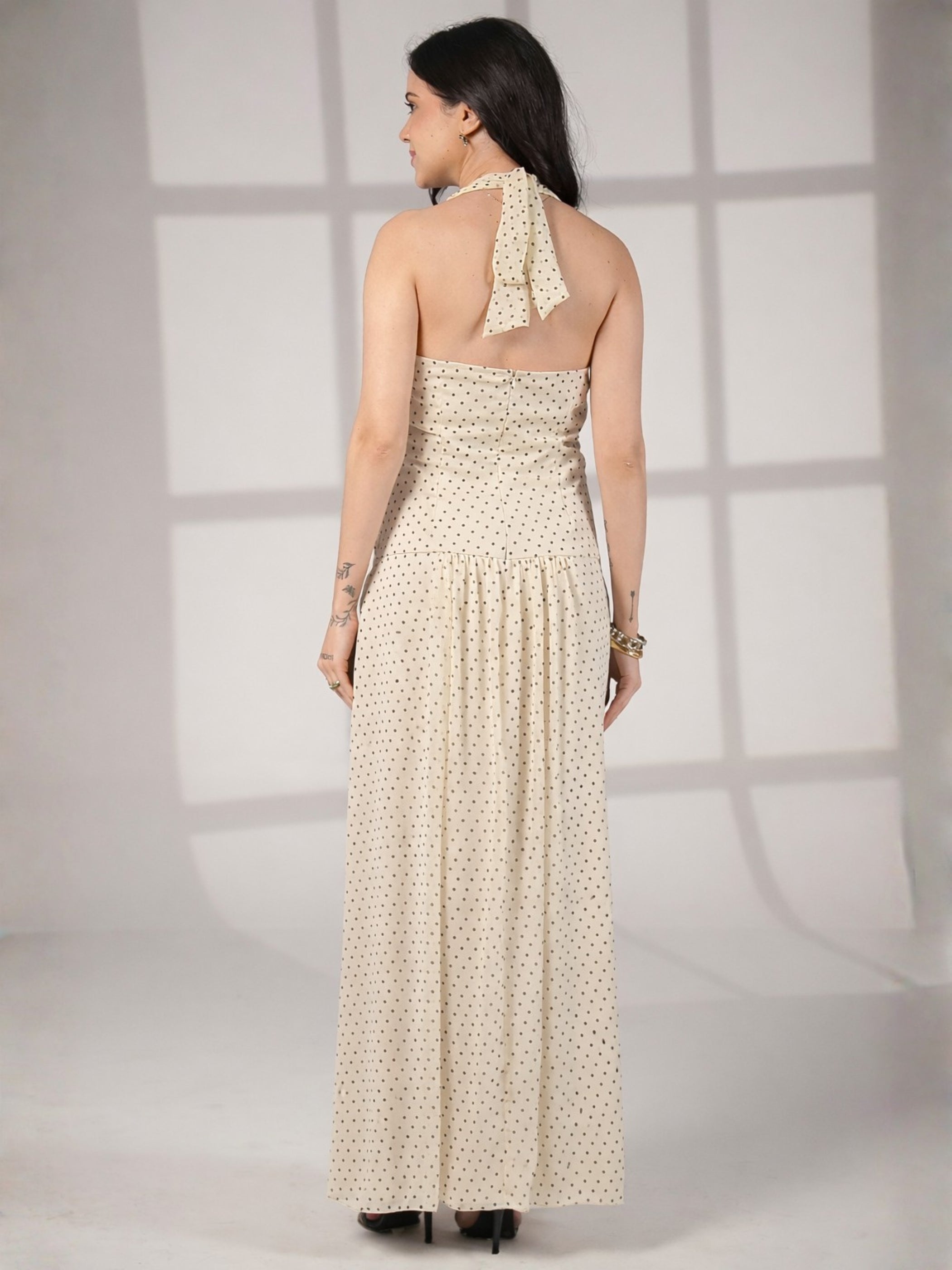 Sophi Spot Print Halter Neck Maxi Dress