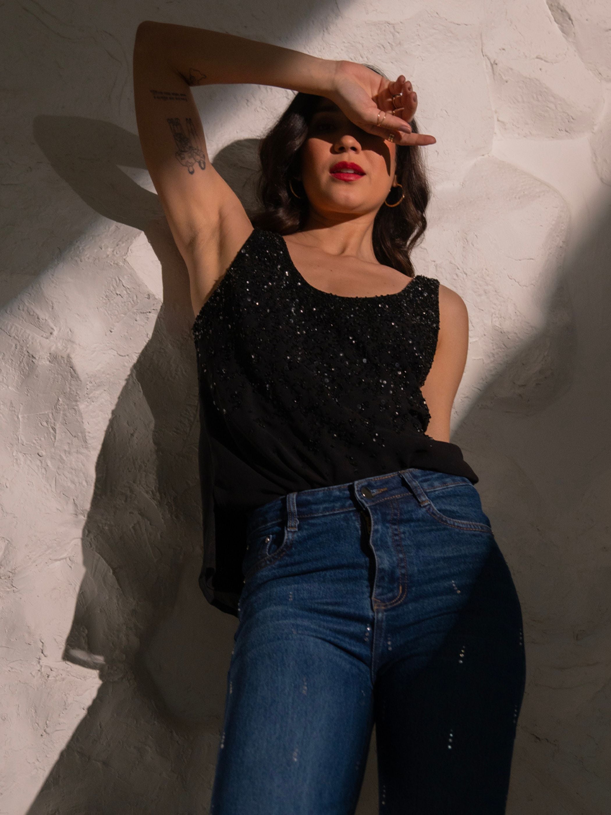 Selene Black Sequin Vest