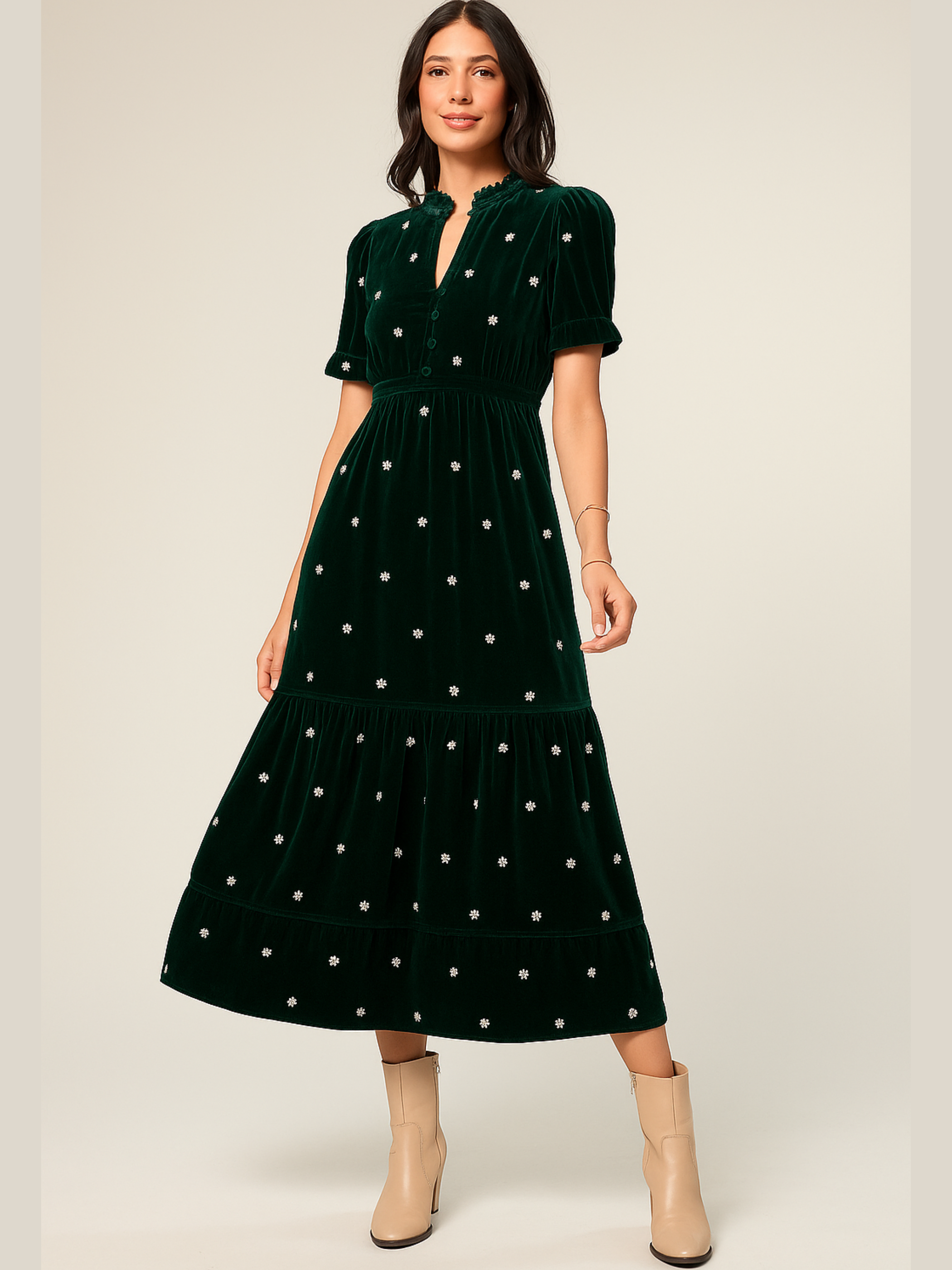 Sara Green Daisy Embroidered Velvet Dress