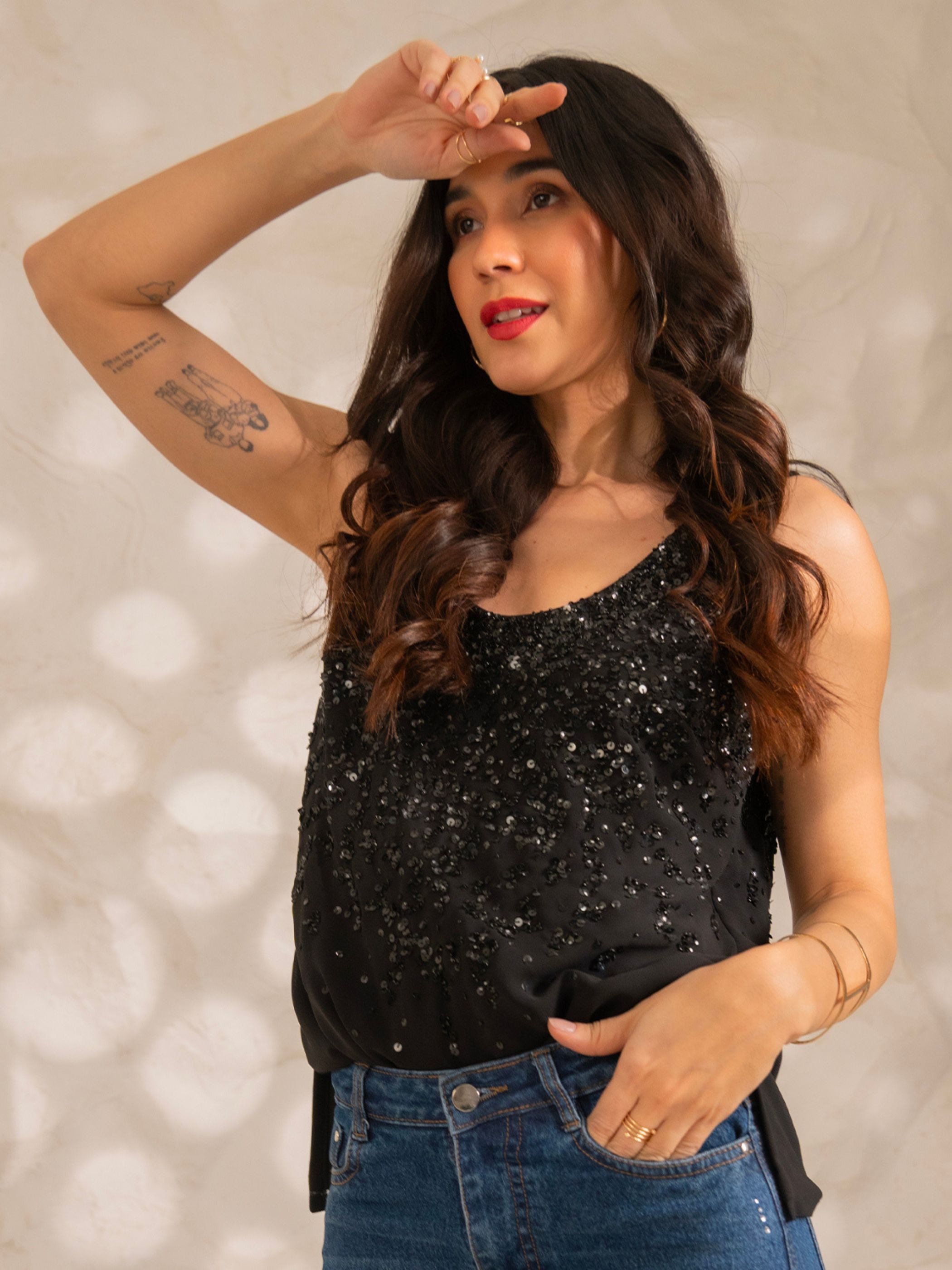 Selene Black Sequin Vest
