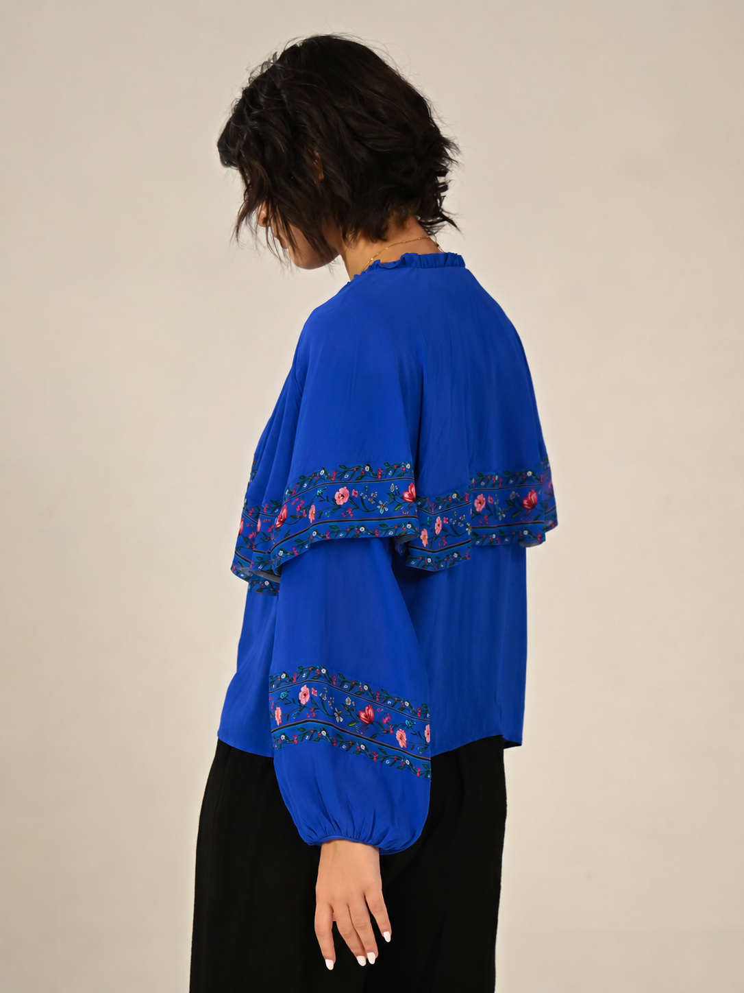 Tory Blue Floral Cape Blouse