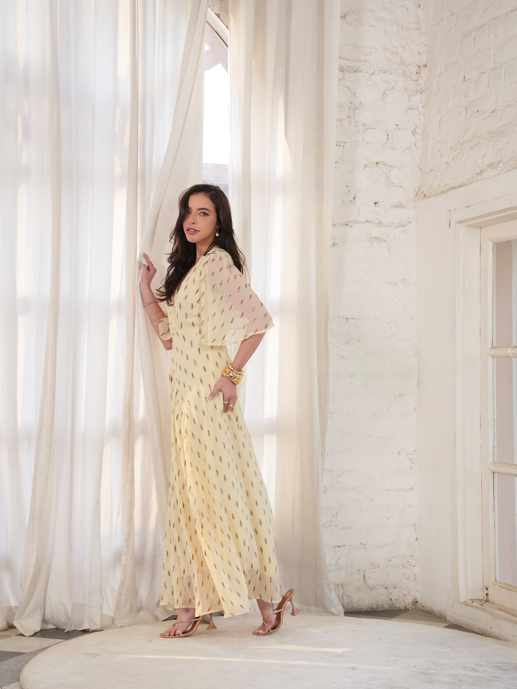 Talia Lemon Sparkle Maxi Dress