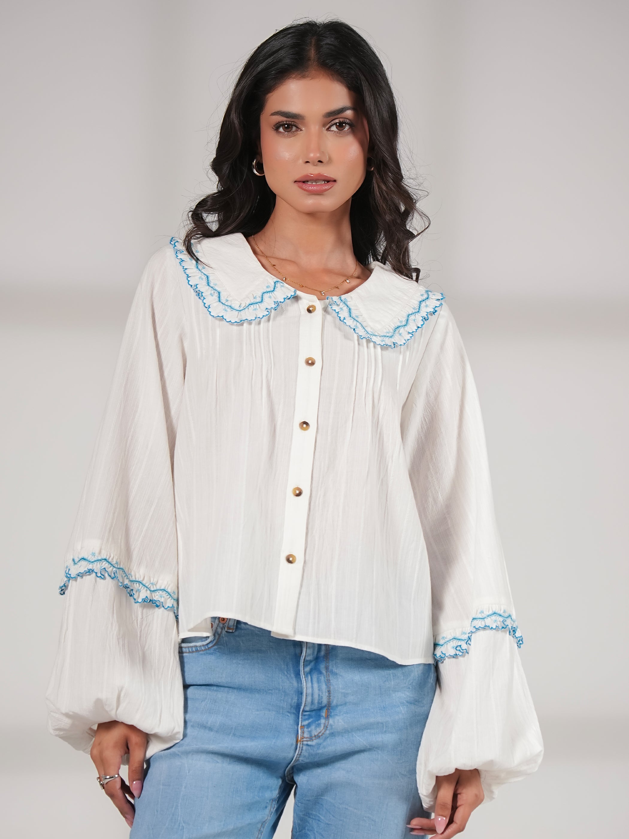 Angie Ivory Embroidered Collar Shirt